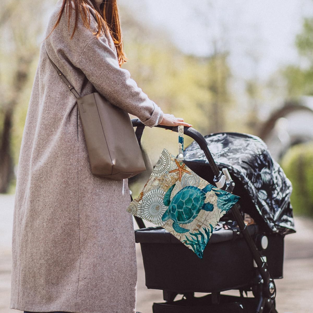 Turtle Wet Bags 12x10 Inch, Sea Weed Waterproof Travel Laundry Bags, Shell Washable Reusable Wet Dry Bag for Swimsuit Beach Diapers Dirty Yoga Gym Clothes, Sea Turtle Gifts for Women Friend Travelers