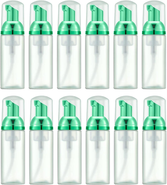 Lil Ray 2 Oz Empty Frosted Green Foam Pump Bottle, Travel Foamer Soap Dispenser for Lash Shampoo, Hand Soap, Foaming Cleaner(Green Pump, 12 PCS)