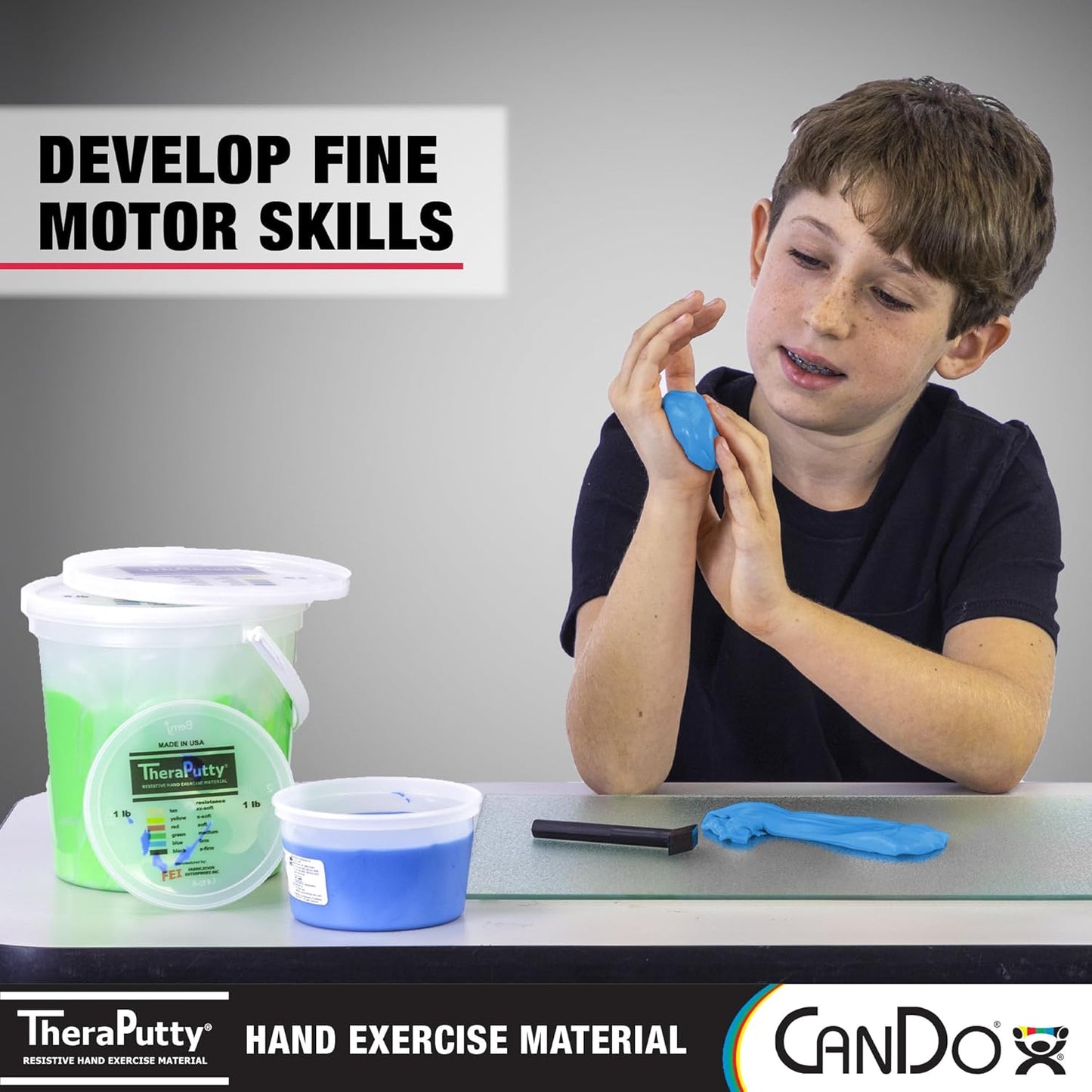 CanDo Theraputty Plus Hand Exercise Putty for Rehabilitation, Exercises, Hand Thearpy, Occupational Therapy, Hand Strengthening, Improve Motor Skills, Stress Relief 4-Ounce Blue Firm