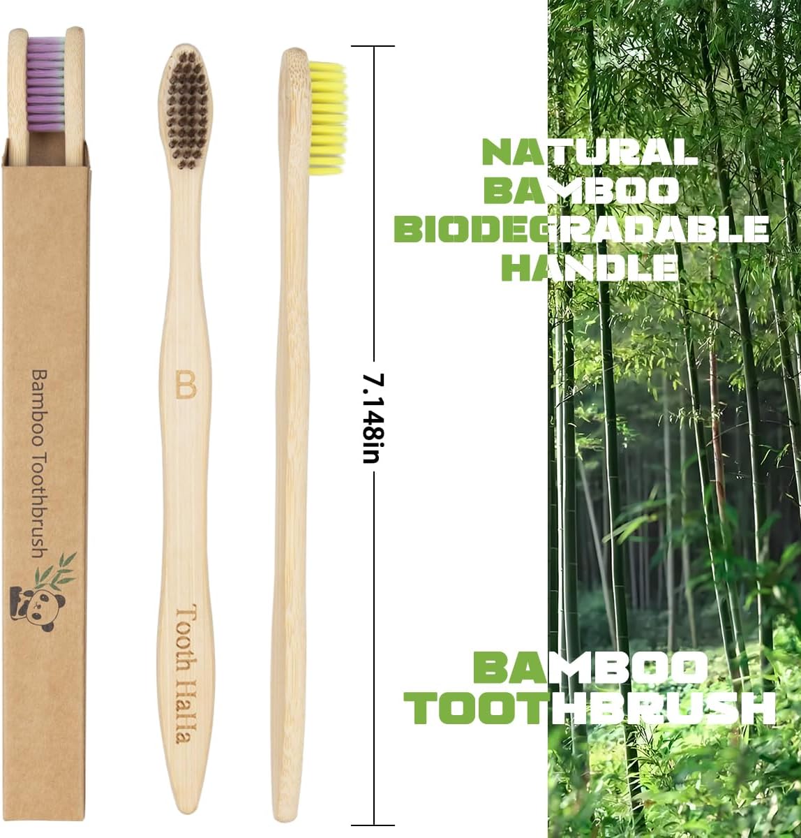 Bamboo Toothbrushes, 10 Pack BPA-Free Soft Tapered Bristles, Eco-Friendly, Natural Wooden, Green Toothbrush, Organic Toothbrushes Travel Set