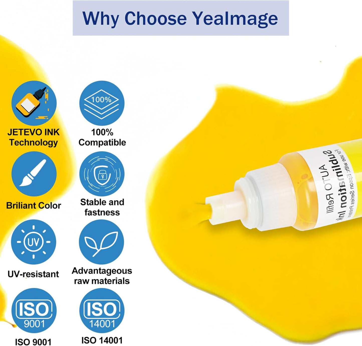 Sublimation Ink Refill Bottle Use for EcoTank Photo ET-8550, EcoTank Photo ET-8500(BK PBK C M Y GY, 600ml)