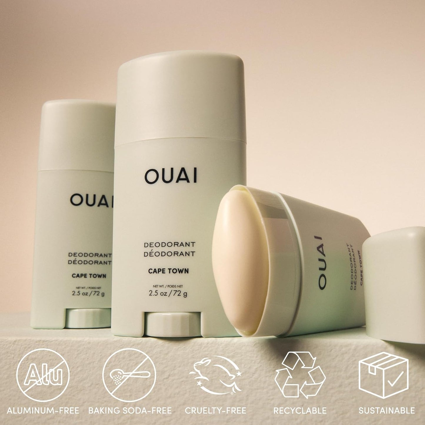 OUAI Aluminum Free Deodorant - Women's Deodorant with 24-Hour Odor Control & Invisible Application - Enriched with Notes of Wet Grass, Ginger, Basil & Green Fig - Cape Town (2.5 oz)