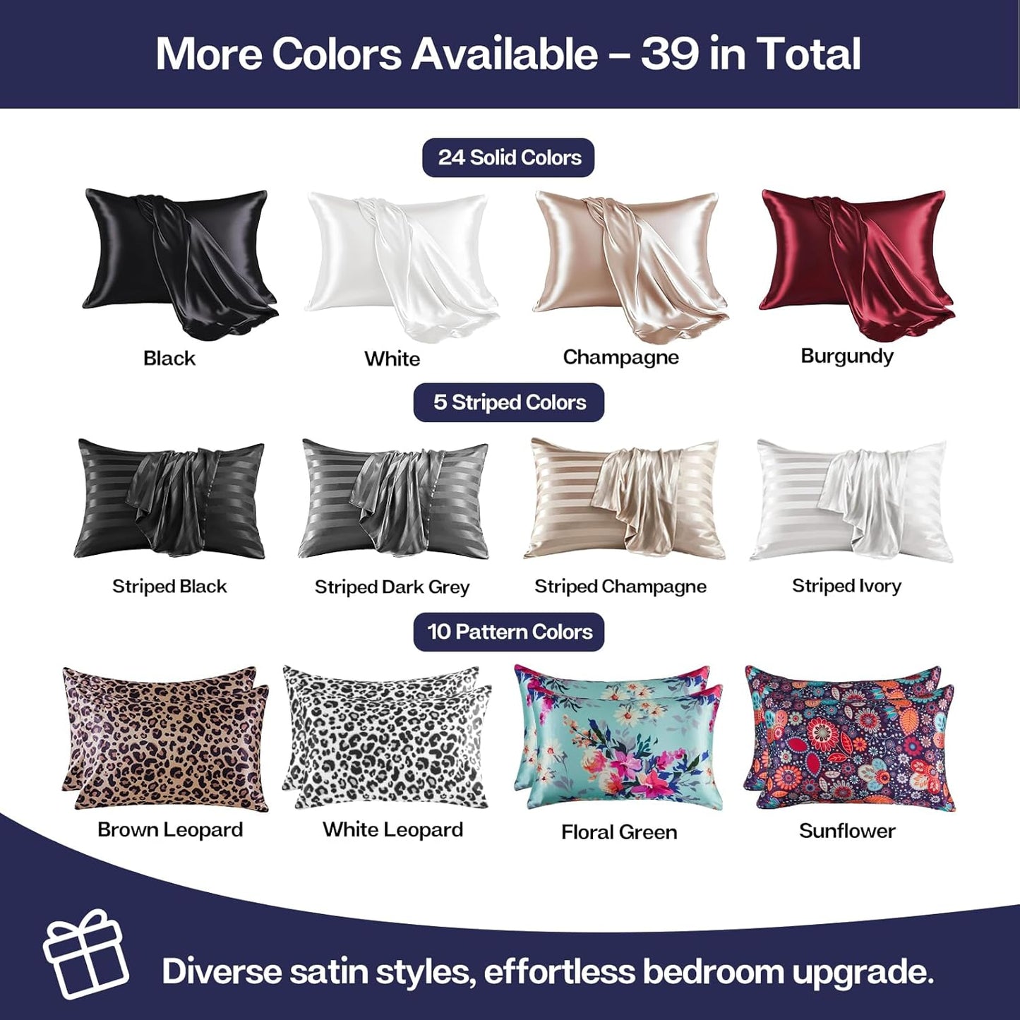 MR&HM Satin Pillowcase for Hair and Skin, Silk Satin Pillowcase 2 Pack, Standard Size Pillow Cases Set of 2, Silky Pillow Cover with Envelope Closure (20x26, Navy Blue)