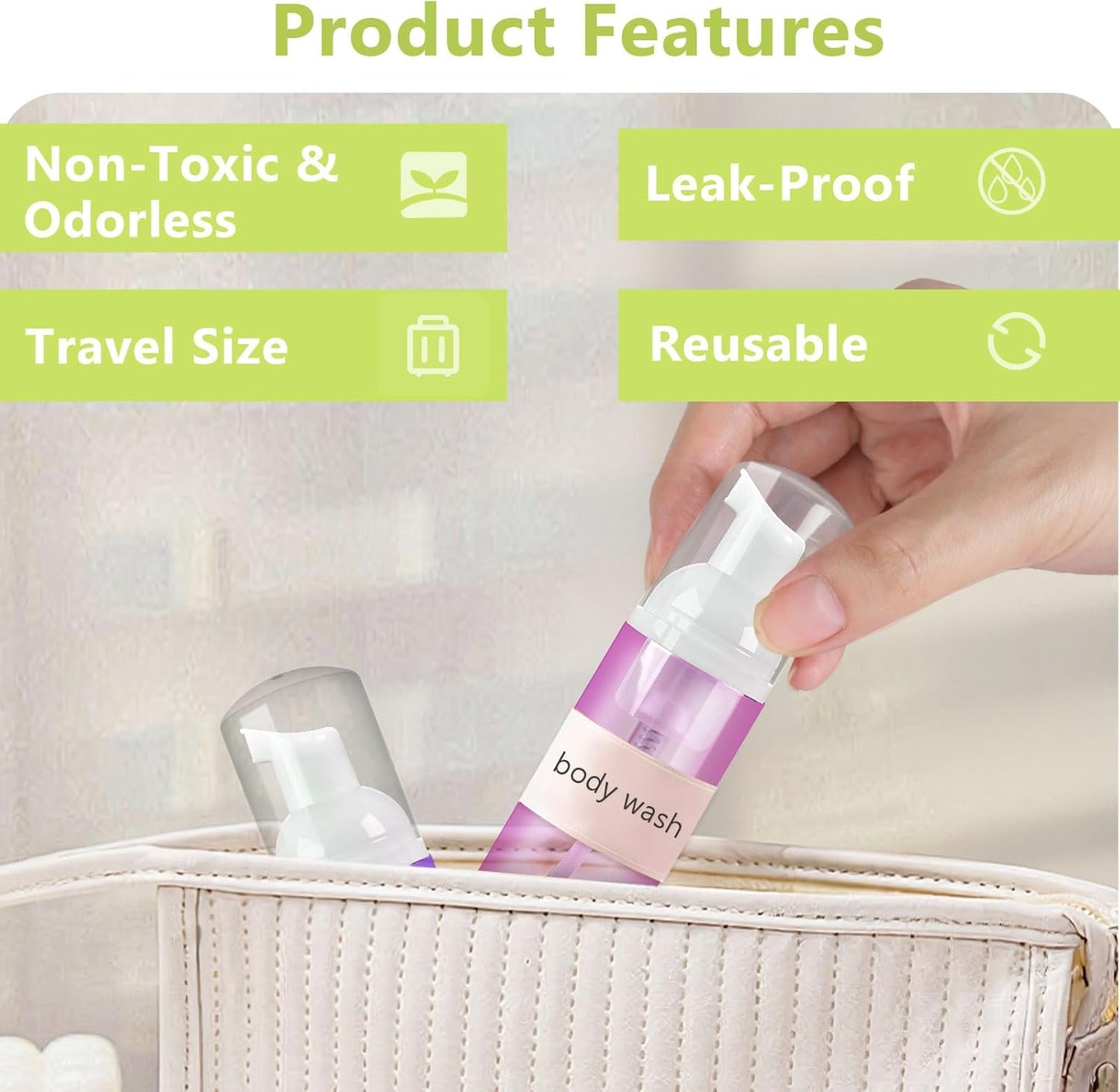 4 Pack Foam Pump Bottle, 60 ml/2 oz Mini Empty Bottle Travel Foaming Dispenser, Plastic Mousse Foam Dispenser Pump for Soap, Shower Gel, Shampoo, Facial Cleanser - Mix Colors