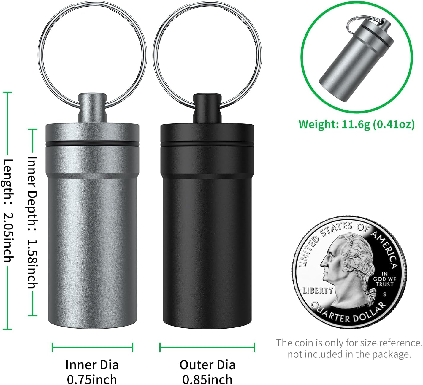 Portable Ear Plug Carrying Case, Urekt Waterproof Metal Earplug Case Keychain Container Holder(2 Pack)