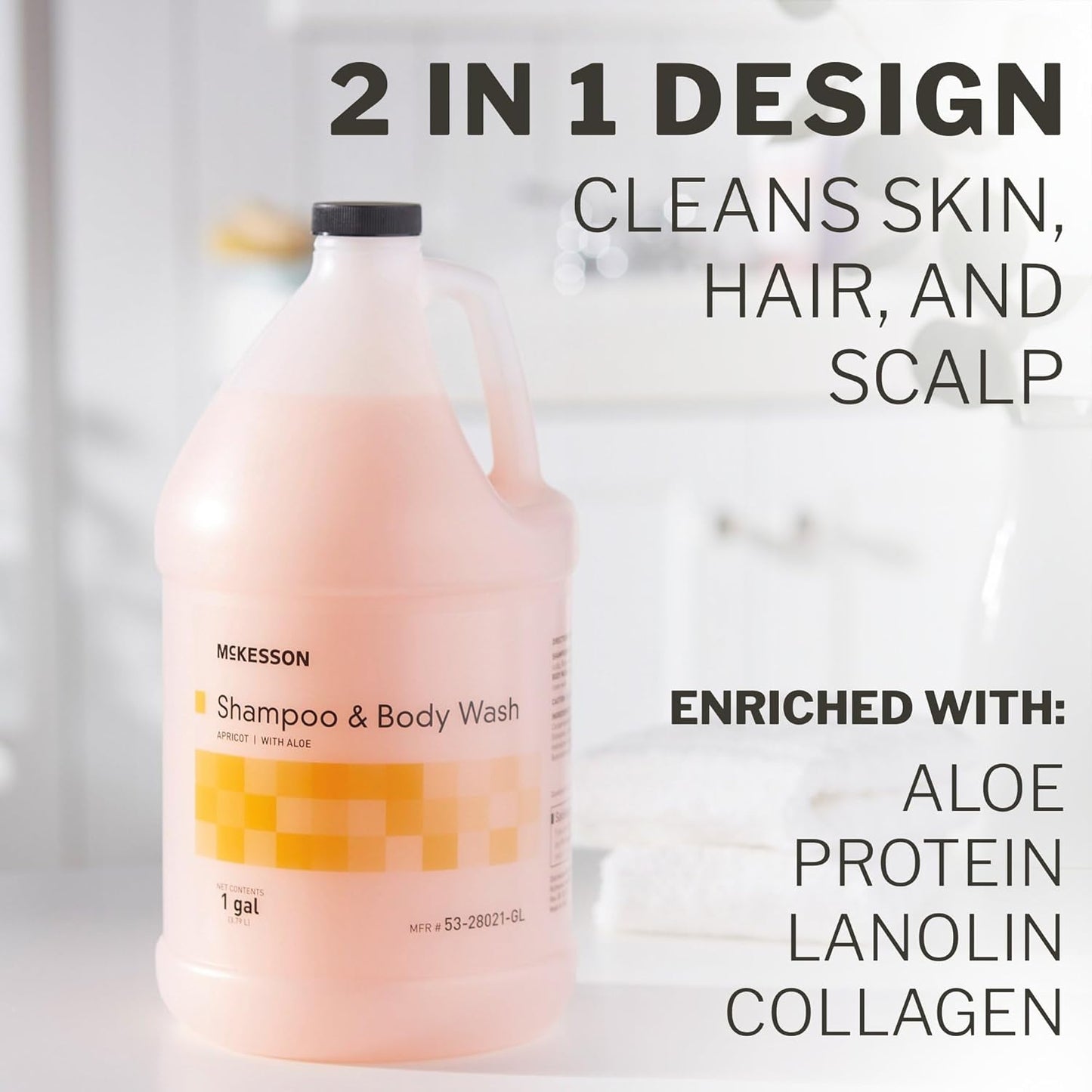 McKesson Body Wash and Shampoo - 1 Gallon Bulk Refill Full Body Wash with Aloe, Apricot Scent - Sensitive Skin & Hair 2‑in‑1