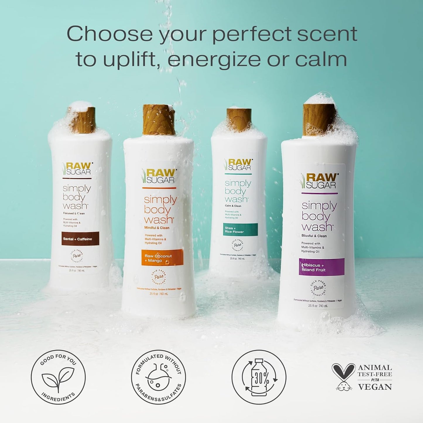 RAW SUGAR Simply Body Wash, (25 Fl Oz, Pack of 1) Bath Soap, Formulated without Sulfates & Parabens (Pineapple + Maqui Berry + Coconut)