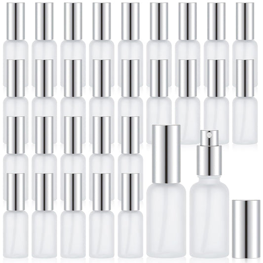Roshtia 30 Pcs 1 oz/ 30 ml Silver Glass Spray Bottle Refillable Perfume Atomizer Clear Decorative Empty Bottles with Fine Mist Sprayer Pump for Face Body Travel