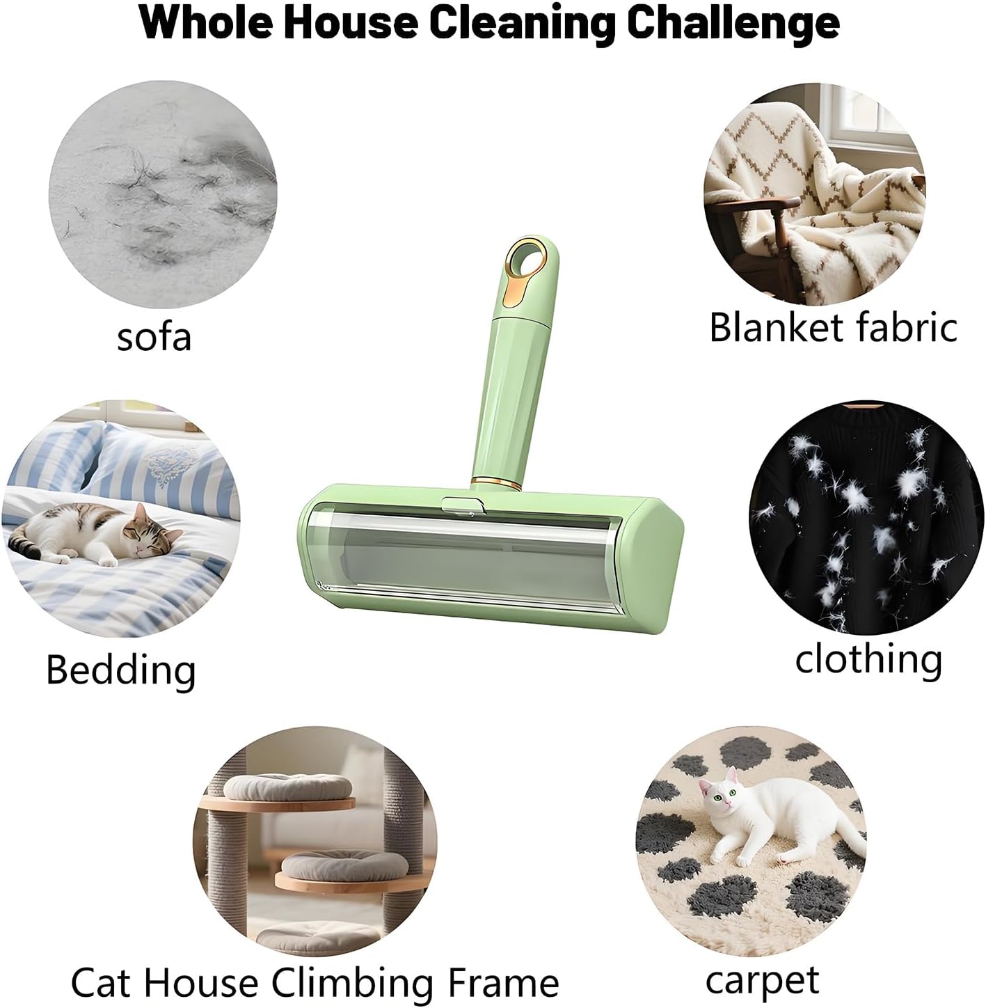 Pet Hair Remover Lint Roller - Washable Reusable, Static Adsorption for Cat Dog Hair Removal On Furniture, Sofas, Bedding, Carpets,Pet Hair Removal Tool,Dog Hair Remover,Lint Remover (Green)