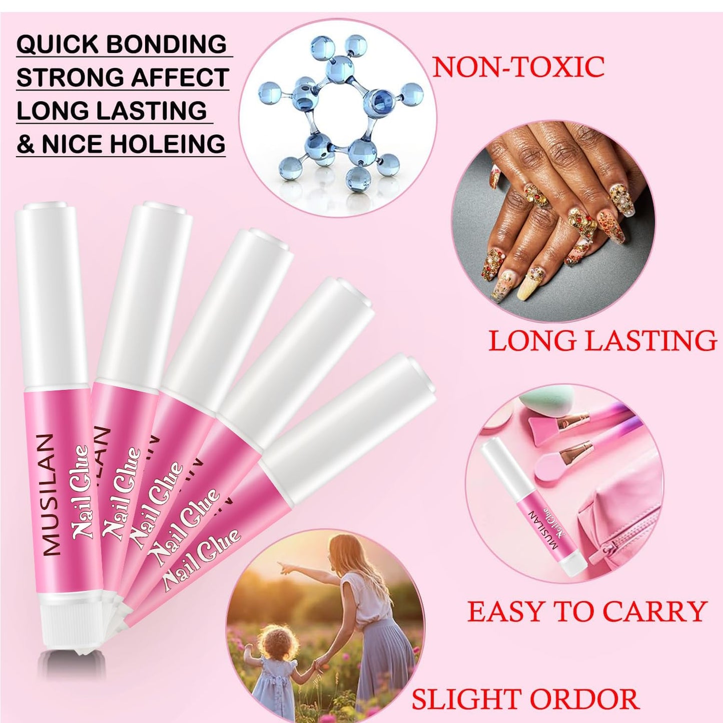 Nail Glue,Super Strong & Long-Lasting & Ultra Quick 40PCS Nail Glue for Acrylic Nails Press on Nails Professional Nail Gel for Stick On Nail Tips & Acrylic Nails & Nail Art Supplies 0.07OZ/PCS