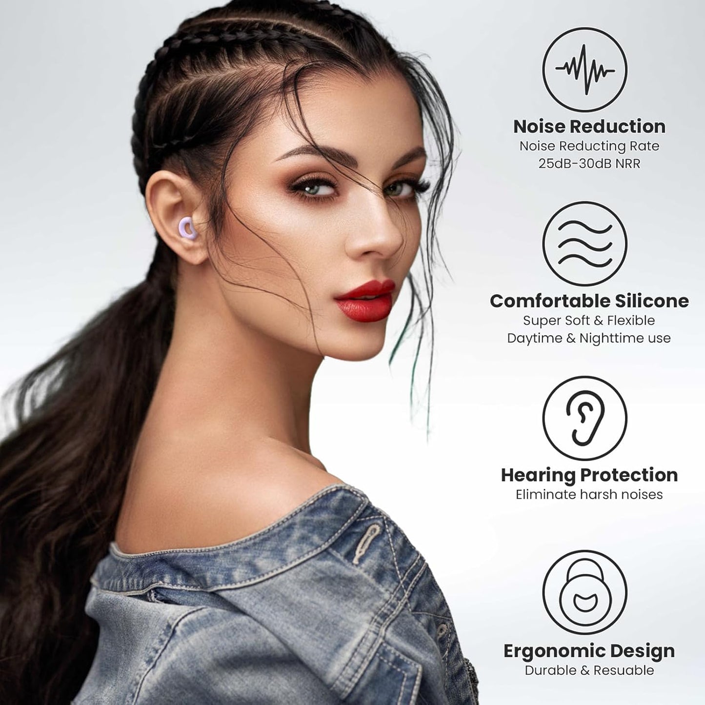 Ear Plugs for Sleeping, 2 Pairs of Reusable Earplugs for Noise Reduction 25dB-30dB with 8 Ear Tips, Soft Hearing Protection Ear Plugs for Concert,Noise Sensitivity, Study & Work