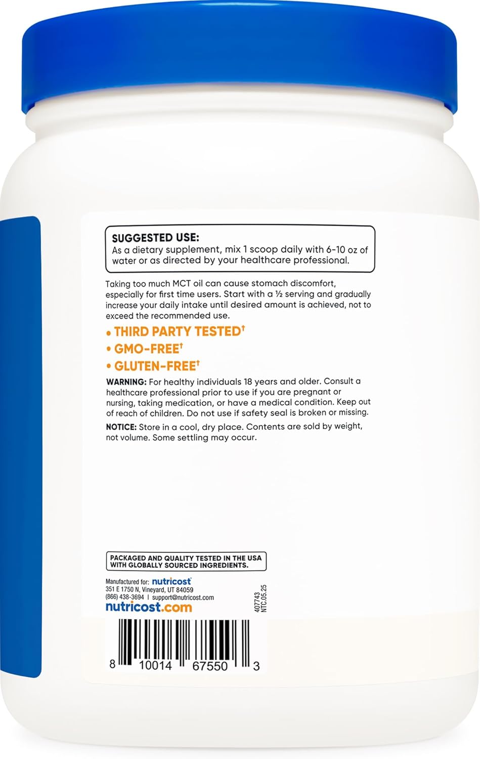 Nutricost MCT Oil Powder 1LB (16oz) - Great for Keto, Ketosis and Ketogenic Diets - Zero Net Carbs, Non-GMO + Gluten Free (Medium Chain Triglyceride)