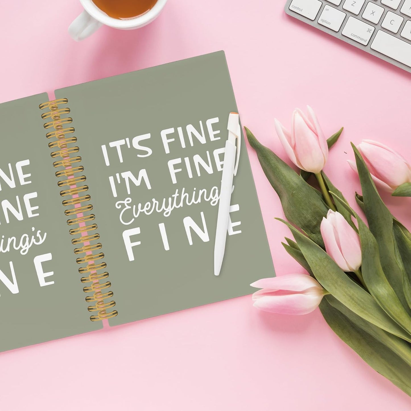 XPH Funny Green Spiral Notebook, It's Fine I'm Everything Is Fine Journaling Notebooks for Women Men, Humorous Hardcover Journals for Office 160 Pages 5.5 x 8.3 Inch, Sarcastic Gifts for Coworkers