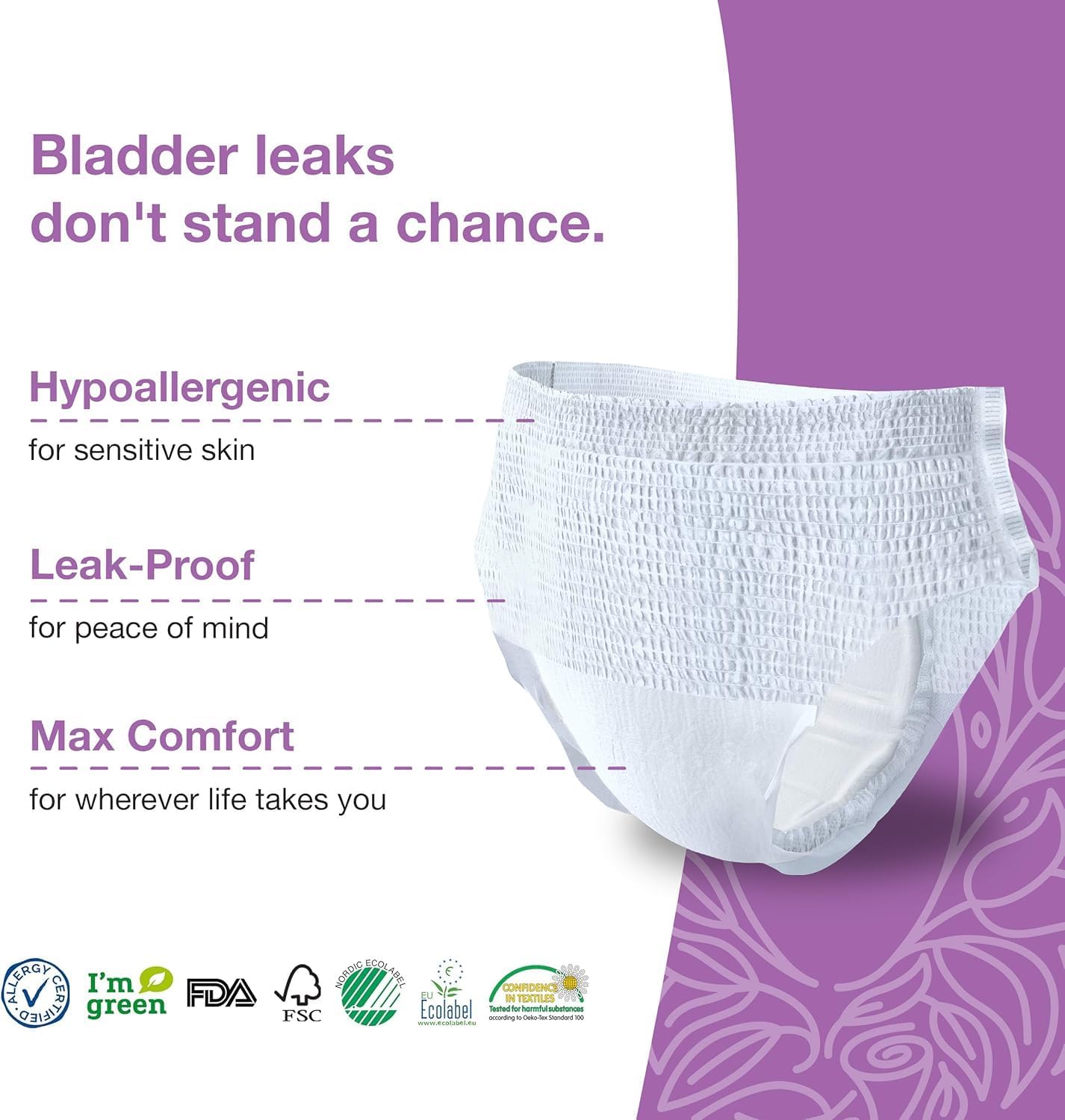 Veeda Natural Adult Incontinence Underwear for Women - Postpartum Underwear for Bladder Leakage Protection - Disposable Underwear with Maximum Absorbency - Large Size - 72 Count