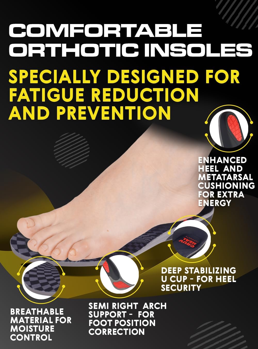 (New) Work Orthotic Insoles - Anti Fatigue Medium Arch Support Shoe Insert Men Women - Plantar Fasciitis Flat Feet - Relieve Foot Pain - Work Boot Insoles Standing All Day (L, Gray)