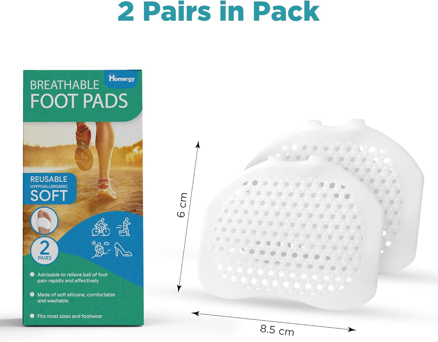 Homergy Metatarsal Foot Pads - Soft Gel Ball of Foot Cushions for Pain Relief, Ultra-Thin Sleeve Design, Stays in Place, Breathable & Reusable - Fits Heels, Flats, Sneakers (4 Pads / 2 Pairs)