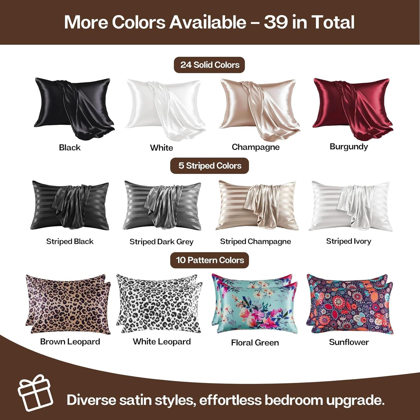 MR&HM Satin Pillowcase for Hair and Skin, Silk Satin Pillowcase 2 Pack, King Size Pillow Cases Set of 2, Silky Pillow Cover with Envelope Closure (20x40, Brown)