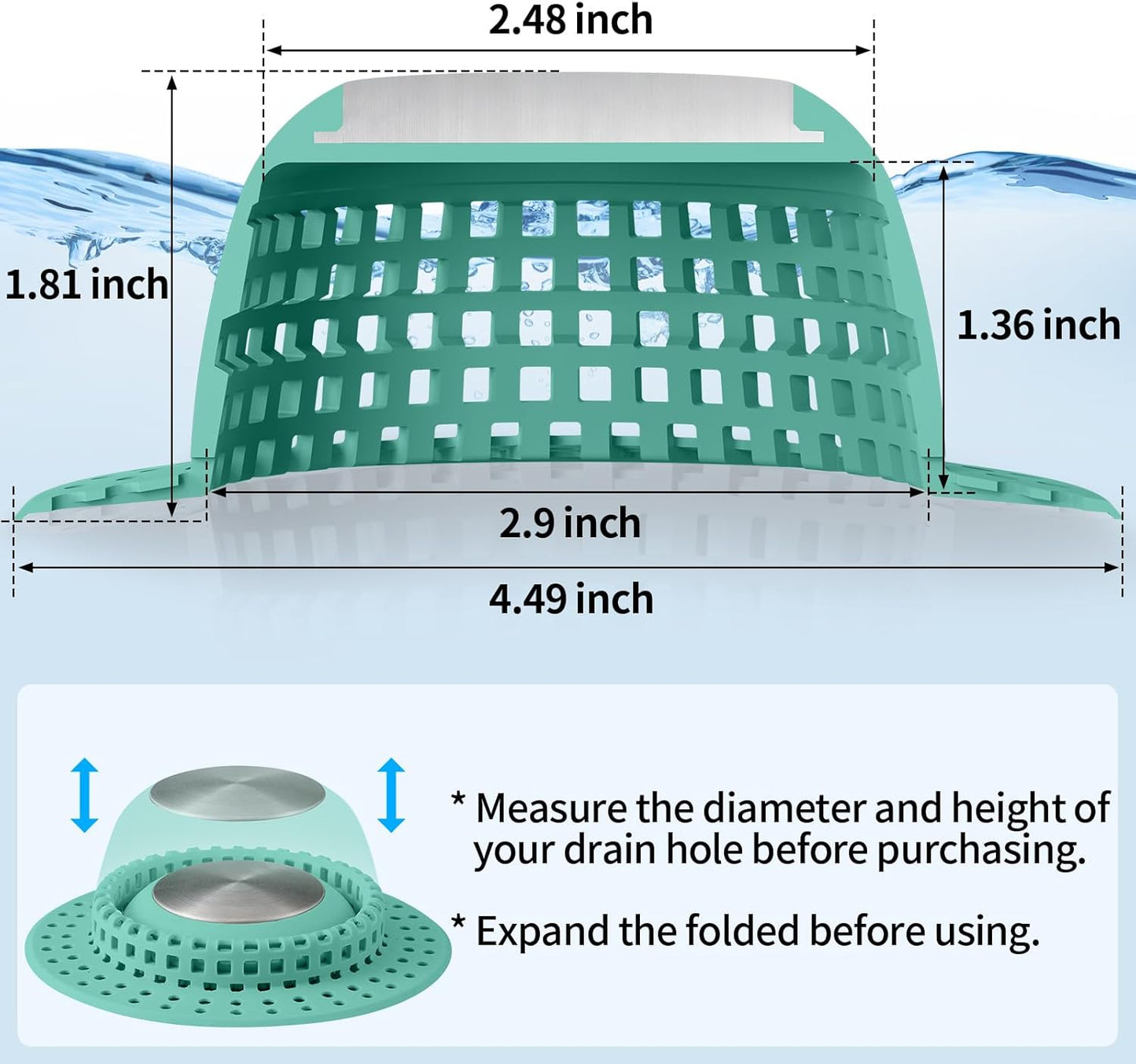 Shower Drain Hair Catcher, Bathtub Drain Cover Foldable Silicone Shower & Tub Protector for Pop-Up & Regular Drains