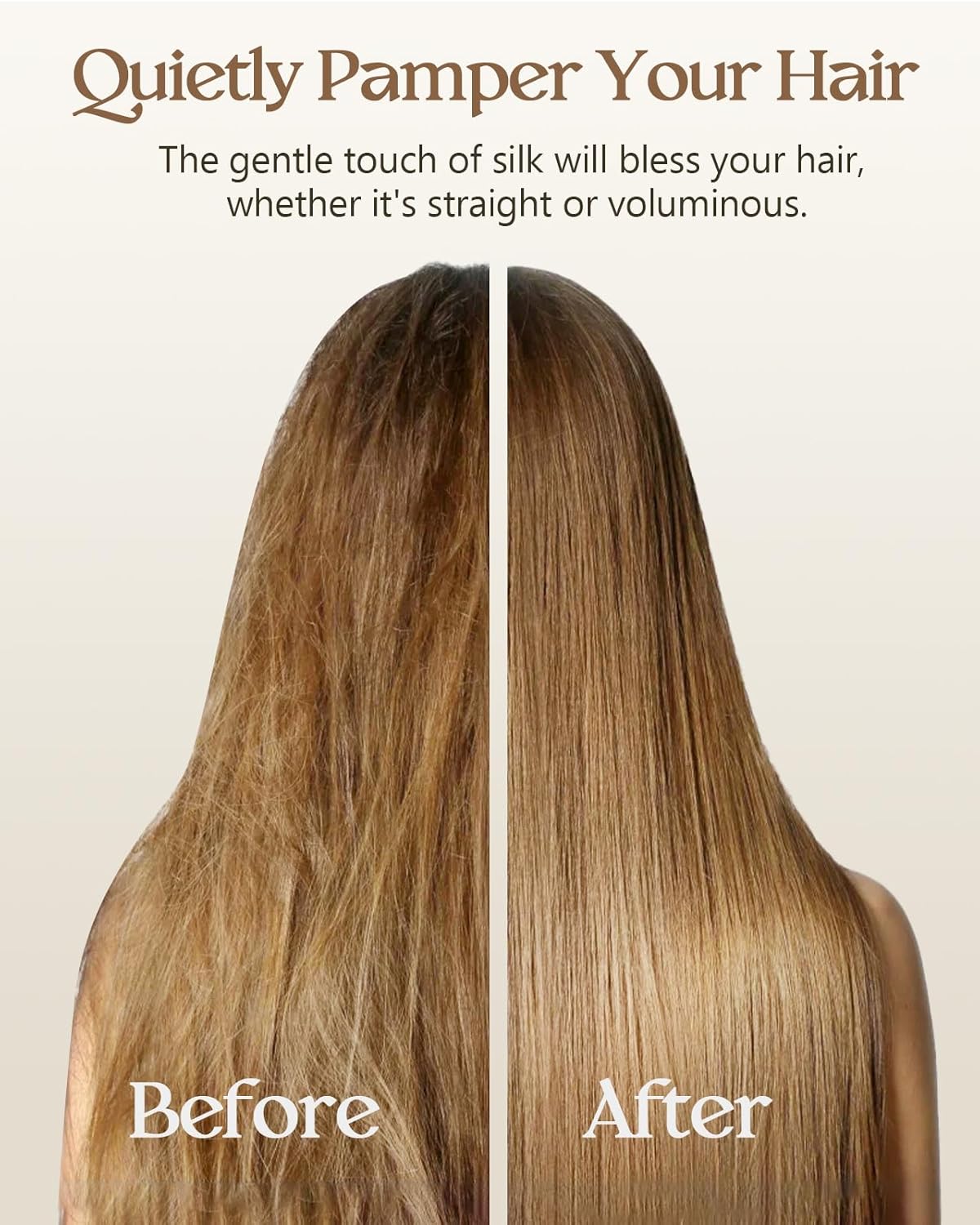 Silk Pillowcase 2 Pack - Pillow Cases Queen Set of 2 Size 20" x 30" for Hair and Skin Smooth Soft Breathable with Hidden Zipper Cooling Pillow Covers for Sleeping Women, Beige