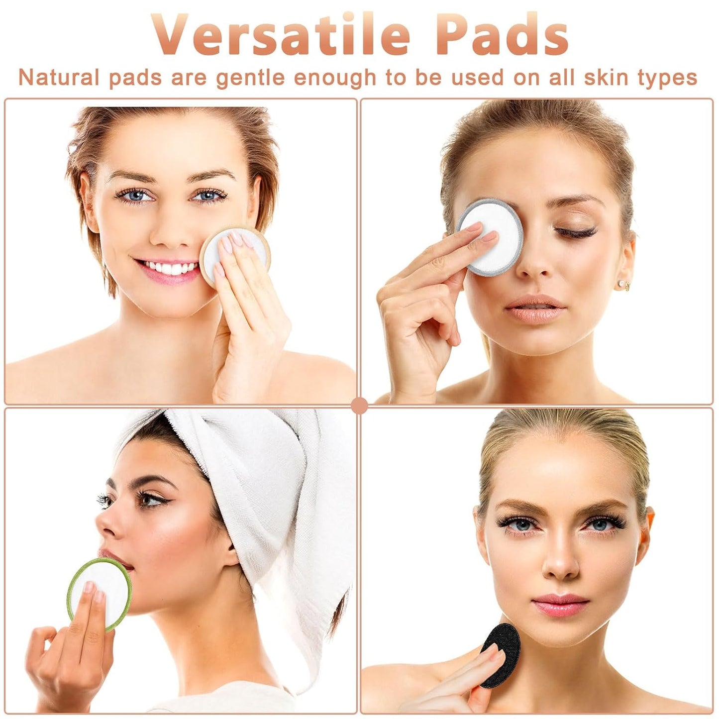 Foaincore 40 Pcs Reusable Makeup Remover Pads with Mesh Laundry Bag Washable Bamboo Cotton Rounds Soft Reusable Face Pad for Toner Skin Types with Bamboo Holder(Integrated Color)