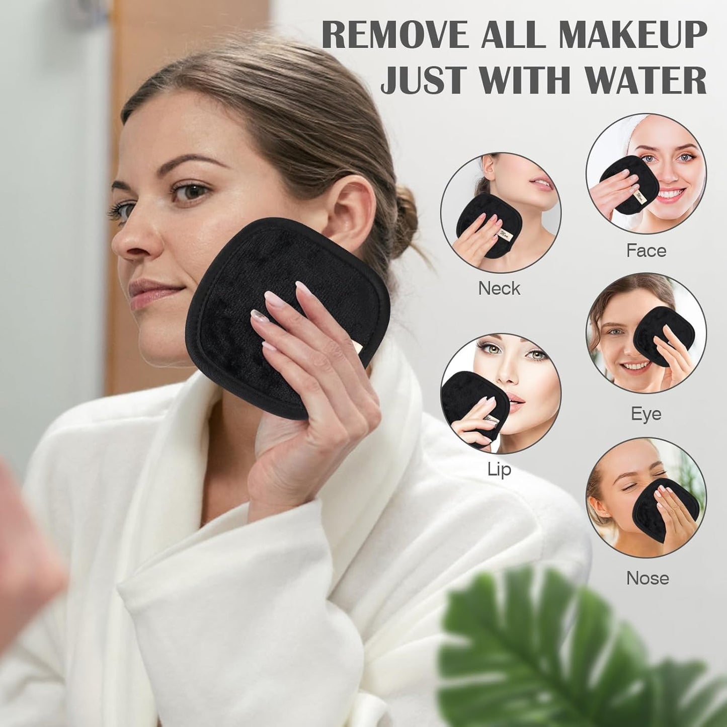 Orighty Makeup Remover Cloths 7-Day Set, Premium & Reusable Makeup Remover Pads, Erase Make-up With Just Water, Make-up Set For Eyes, Lips, Foundation and more, Ideal Choice For Women (Black)