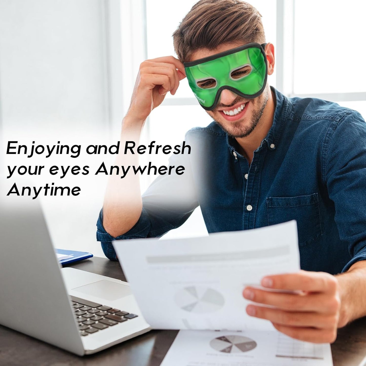 2Packs Cooling Eye Masks, Ice Eye Mask Cold Compress for Eyes, Reusable Cold Gel Eye Mask for Eye Relaxation, Comfort Snug Fit, Eye Cover for Home, Office, Black & Green