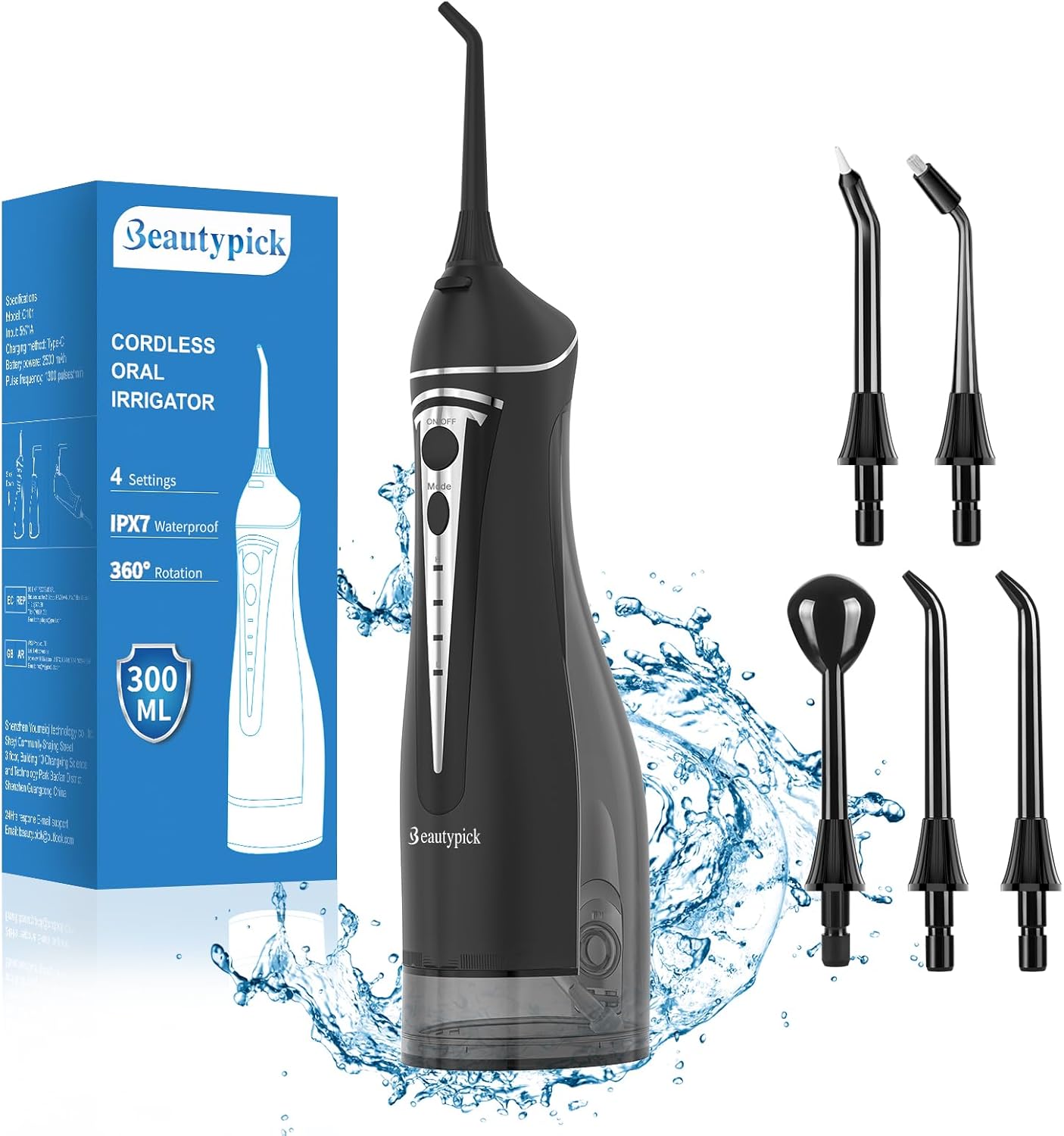 Water Flosser for Teeth Pick Cordless, Beautypick Portable Electric flossers for Teeth Cleaning and Flossing, 300ML Braces Oral Irrigator, Rechargeable Waterproof Dental Picks for Home Travel