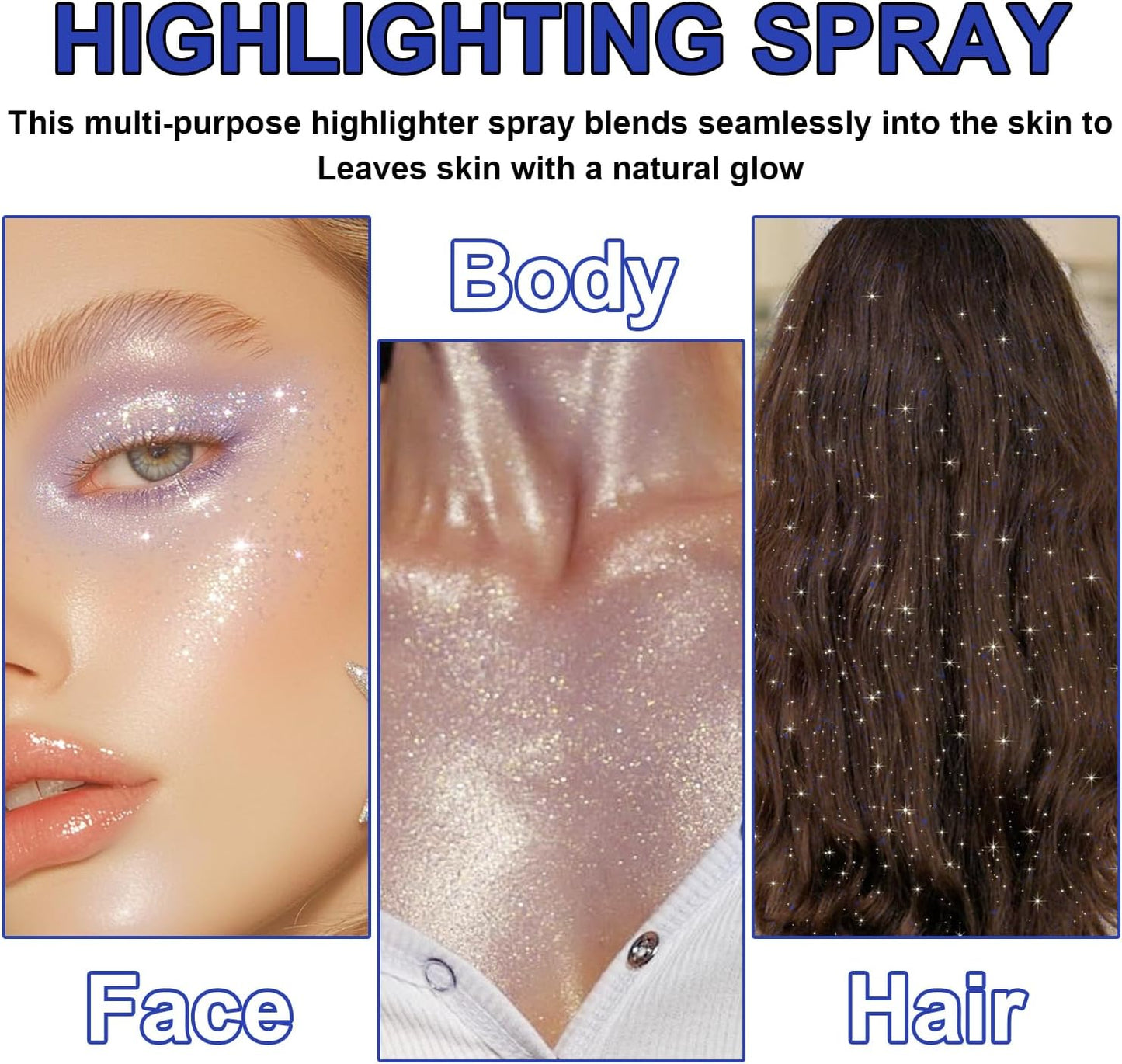 Hair and Body Glitter Spray, Shimmering Powder Sparkle Powder Makeup, Glitter Loose Sparkle Makeup for Body Highlighter,Festival Prom Rave Accessories (Blue)