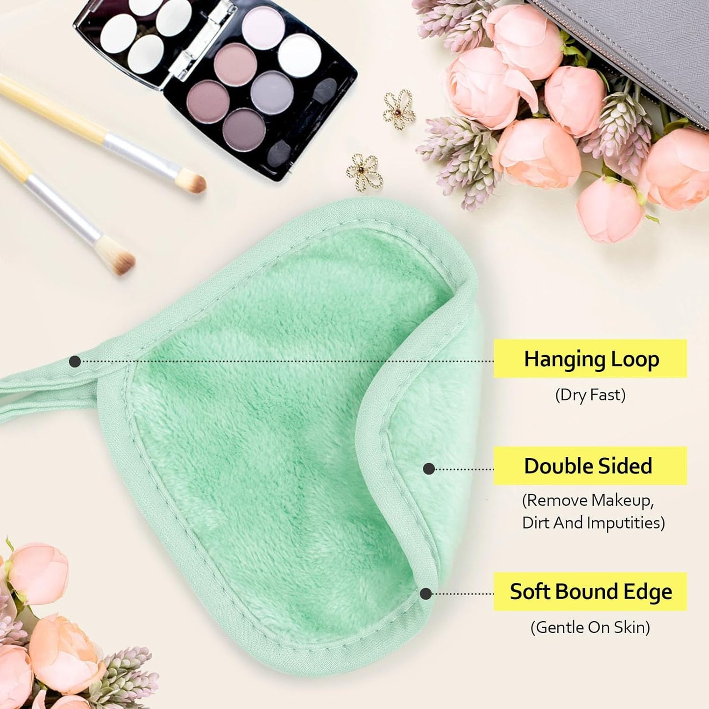 HOMEXCEL Makeup Remover Cloth 12 Count (Pack of 1), Reusable Makeup Remover Pads, Washable Ultra Soft Facial Cleansing Cloths for All Skin Types, 5 X 5 In, Green