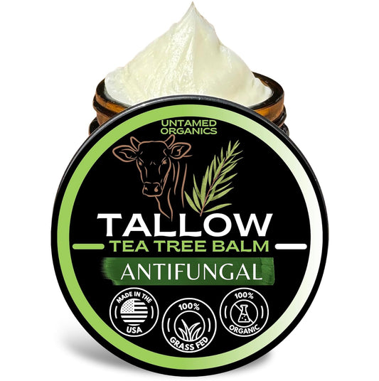 Tallow Antifungal Balm | Organic Tea Tree Oil Balm with Grass-Fed Tallow | Non-Toxic Itchy Skin Relief Balm | All Natural Remedy for Athletes Foot, Jock Itch, Ringworm | 2 FL. oz.