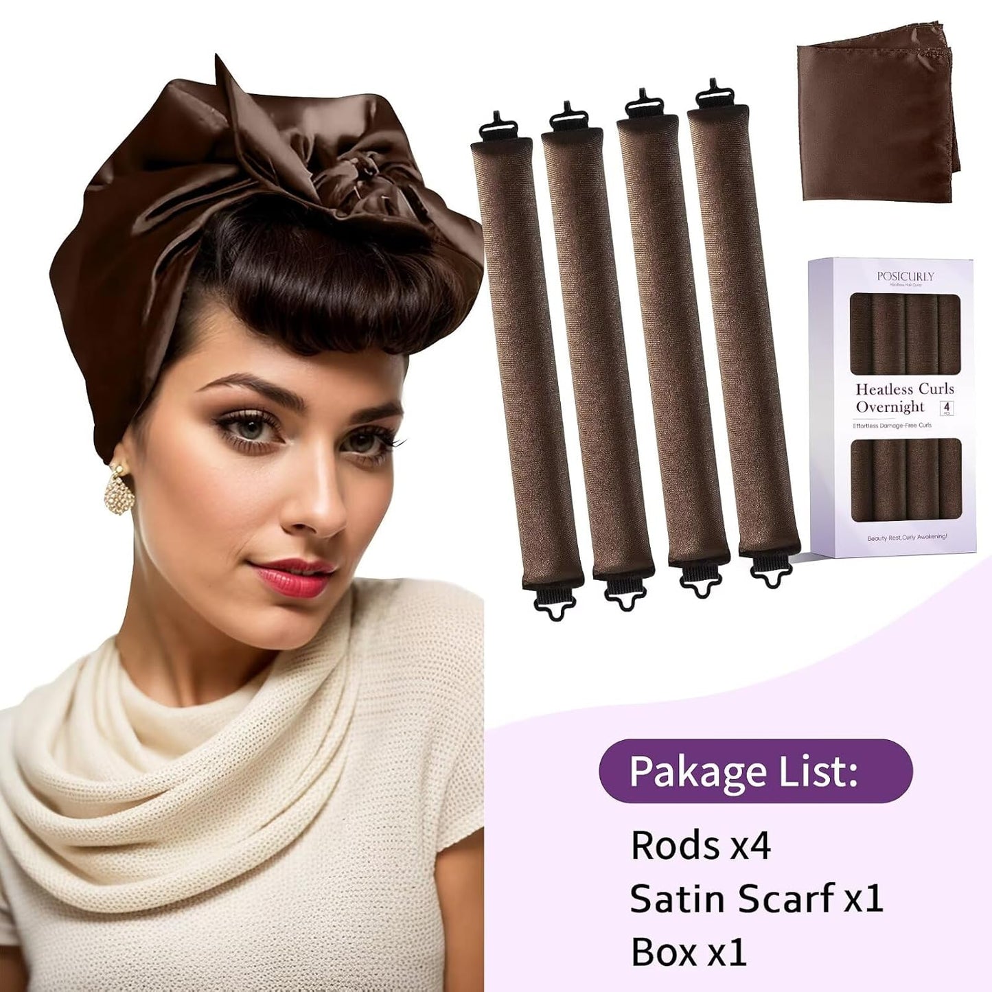 Heatless Curls Overnight Hair Curlers - 4 Pcs No-Heat Curling Rod to Sleep In,Velvet Hair Rollers with Satin Wrap