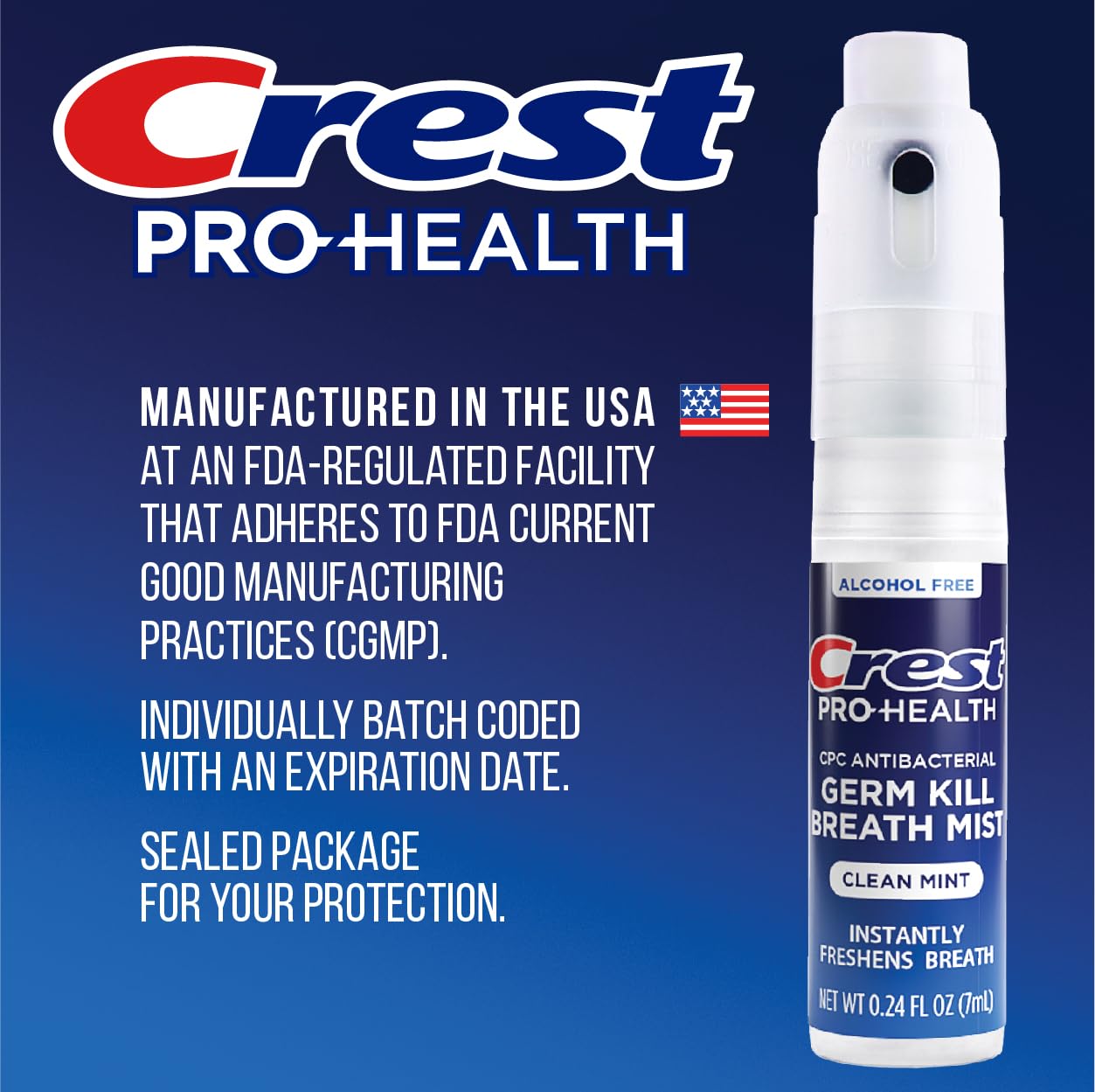 Crest Pro-Health | Portable Alcohol-Free CPC Mist with Clean Mint Flavor | Instant Fresh Breath - 3 Count (0.24oz/7ml) Breath Spray