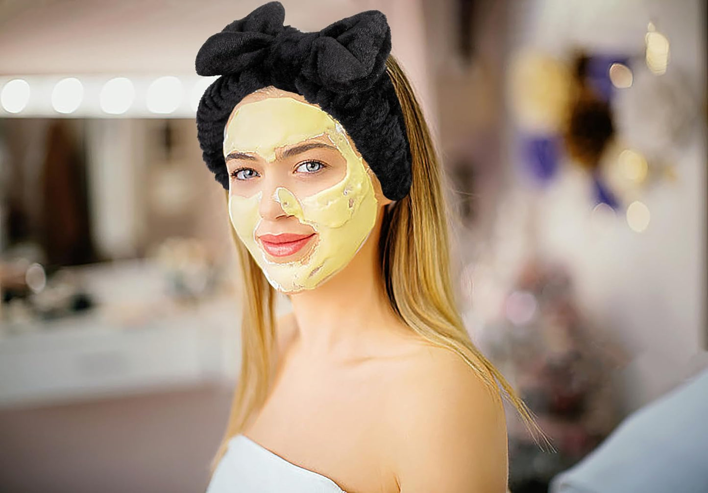 Women's Cow Print Spa Headband and Wristband Set for Washing Face (Cow print &Black)