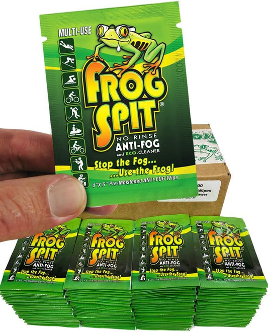 Frog Spit Pre-Moistened Anti-Fog Wipes | 100-Pack | Individually Packaged Travel Anti Fog Wipes for Glasses, Goggles, Face Masks, Helmet Face Shields