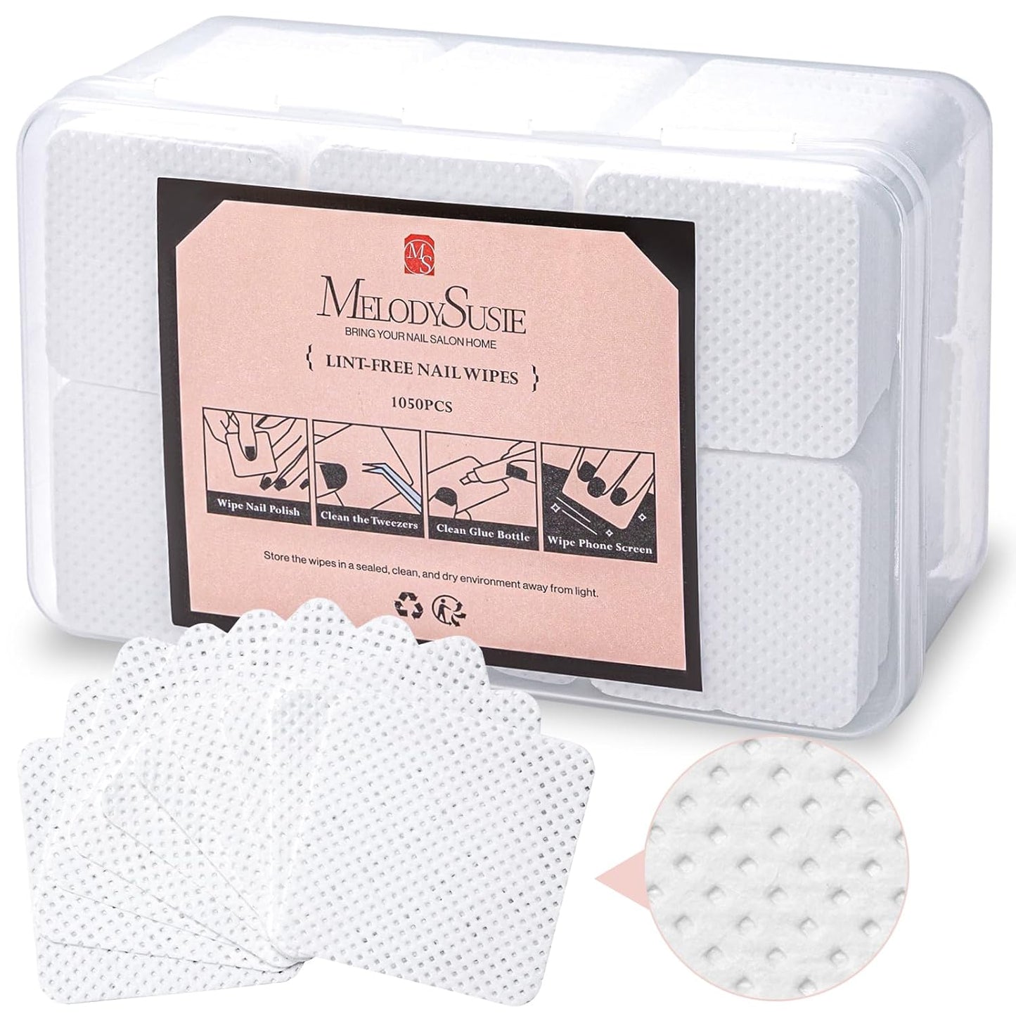 MelodySusie 1050Pcs Lint Free Nail Wipes Super Absorbent Soft Non-Woven for Fingernail Polish Remover and Eyelash Extension Wipes for Nail Art
