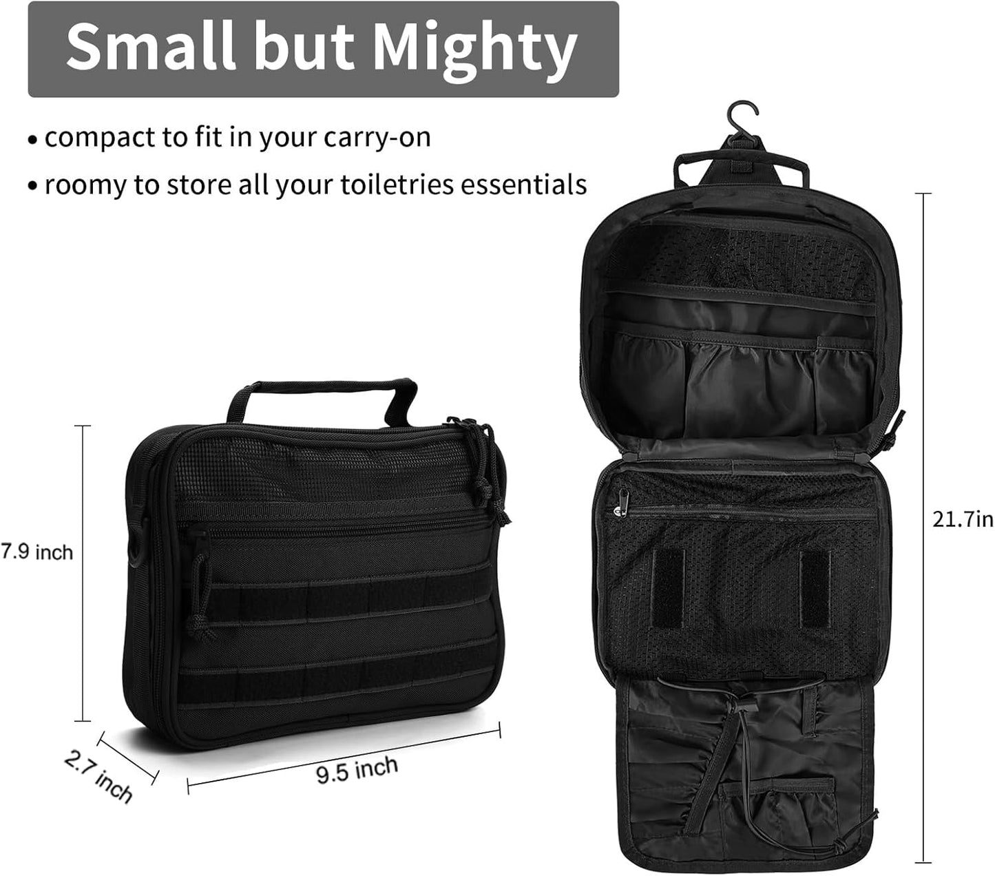 mens toiletry travel bag tactical compact toiletry bag for men hanging toiletry bag shower bag travel kit (Black)