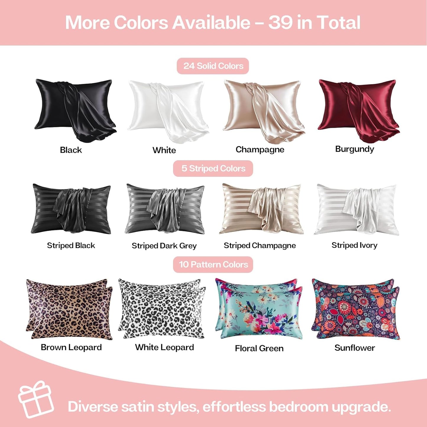 MR&HM Satin Pillowcase for Hair and Skin, Silk Satin Pillowcase 2 Pack, Standard Size Pillow Cases Set of 2, Silky Pillow Cover with Envelope Closure (20x26, Blush)