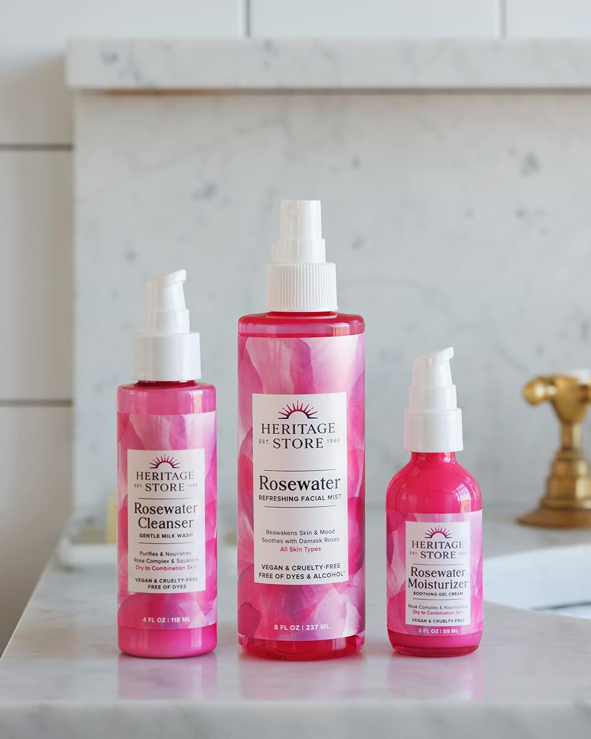 HERITAGE STORE Rosewater - Refreshing Facial Mist for Glowing Skin with Damask Rose, All Skin Types - Rose Water Spray for Face, Made Without Dyes or Alcohol, Hypoallergenic, Vegan, Cruelty Free, 12oz