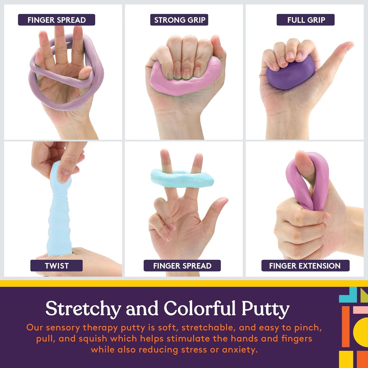 Special Supplies Therapy Putty for Kids and Adults - Resistive Hand Exercise Stress Relief Kit, Set of 6 Strengths, 3 Ounces of Each Putty - Unicorn Colors