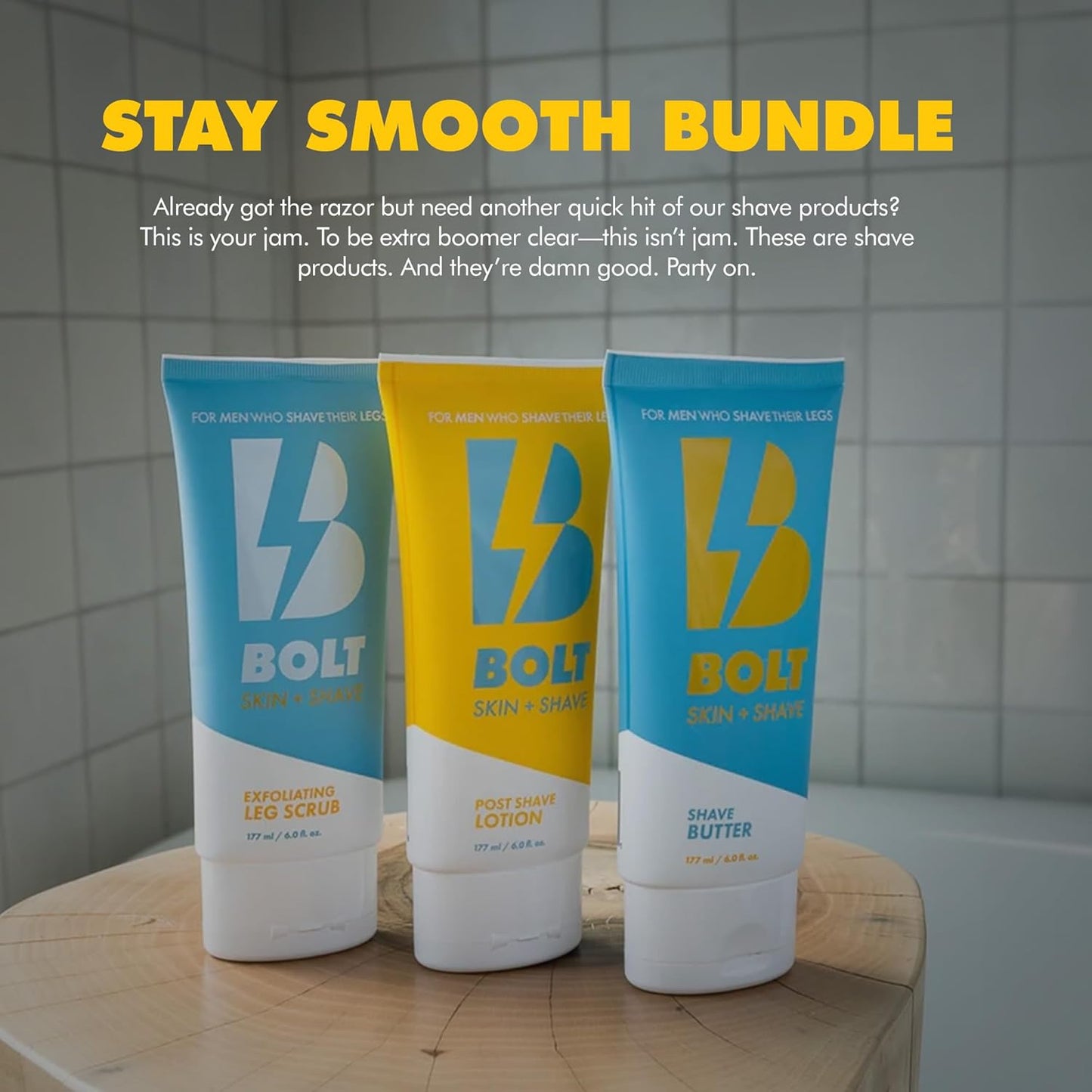 Stay Smooth Bundle for Men - Shaving Care Kit with Exfoliating Leg Scrub, Shave Butter and Post-Shave Lotion - 6 Fl Oz Each