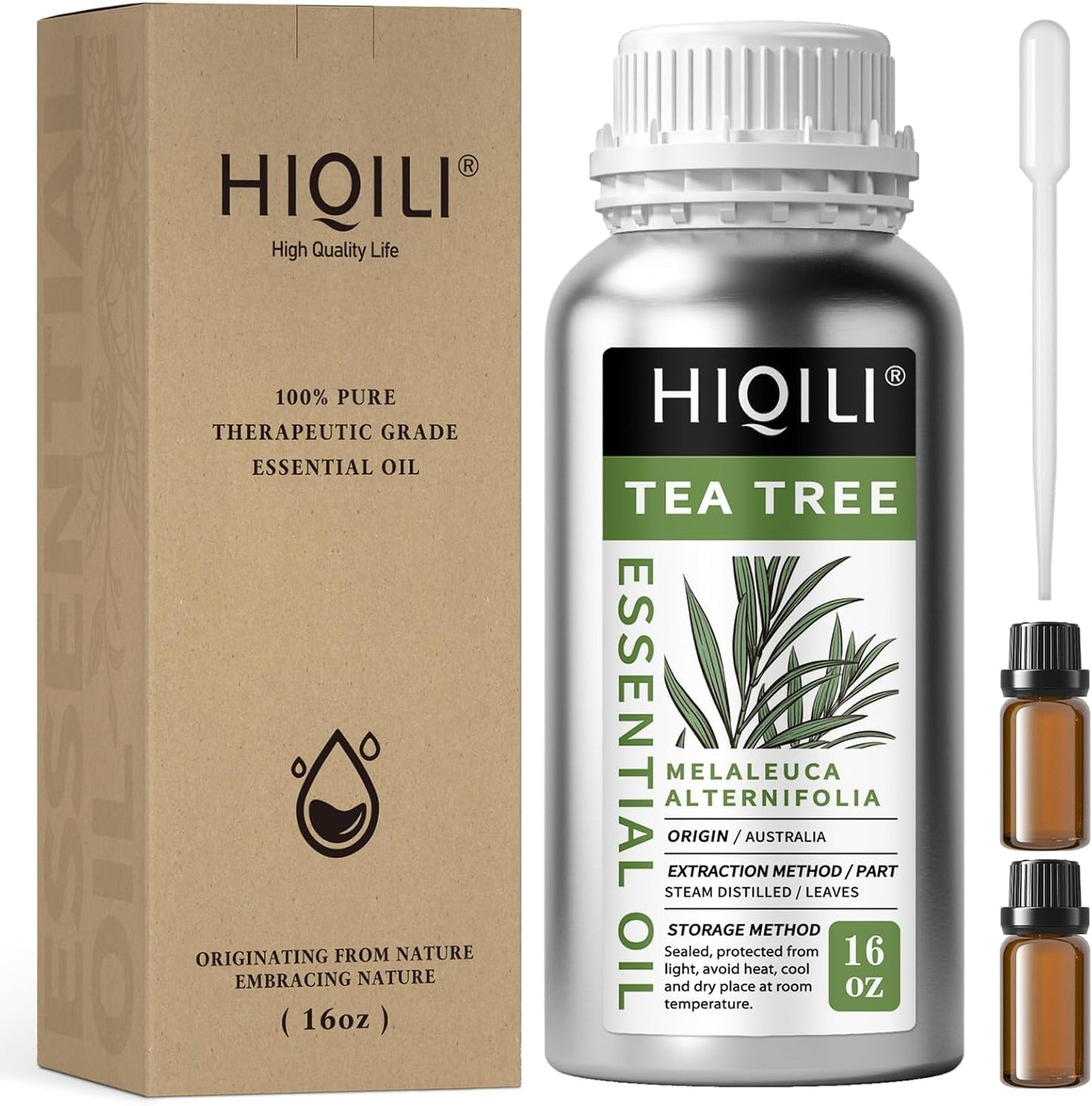 HIQILI Tea Tree Oil for Skin, Hair Restoration, Added to Shampoo, Body Wash, Foot Soak Use - 16 Fl Oz