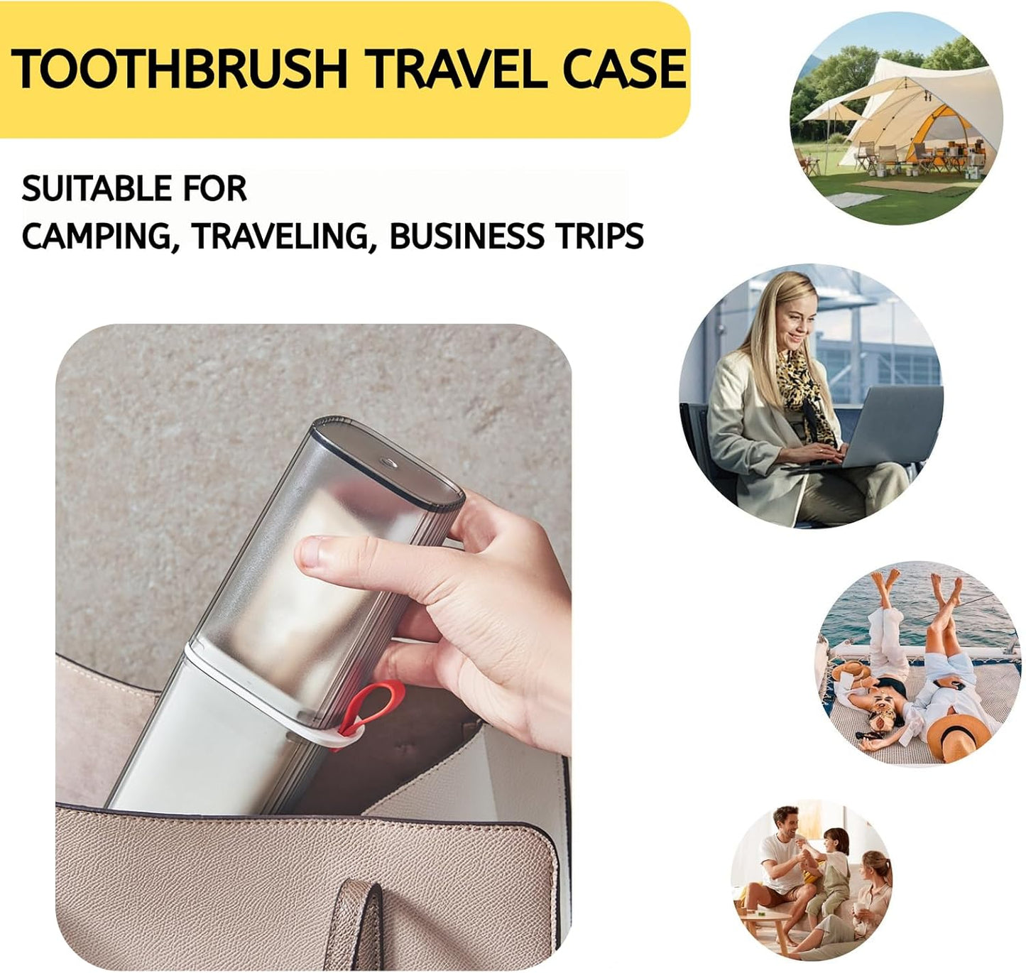 Toothbrush Travel Case, 2 in 1 Toothbrush Holder and Rinse Cup, Large Capacity Toothbrush Cup with Cover, Portable Travel Toothbrush Holder for Traveling, Camping, Trip - 1Pcs - Grey&White