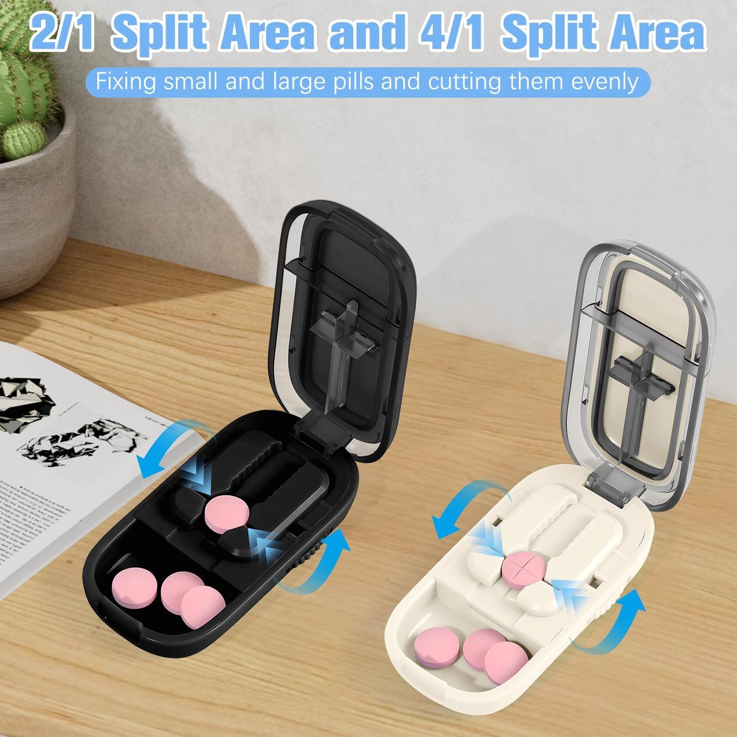 Pill Cutter Splitter for Small and Tiny,Echu Pill Cutter,1/2 & 1/4 Adjustable Pills Splitter with Centering Device for Cutting Multiple Pills,Easy to Use (White)