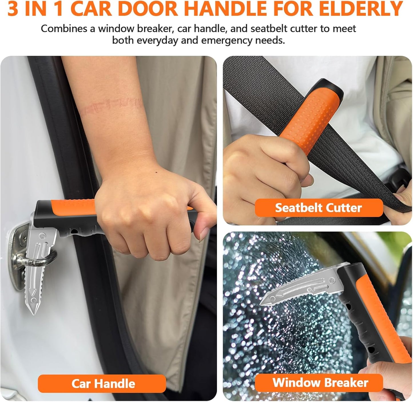 Car Door Handle for Elderly - 2025 New 3-in-1 Car Handle Assist, 2 Pack Auto Cane Portable Vehicle Support Handle Door Assist Bar, Max Load 500 Lbs, Anti-Slip Design (Orange-1-Pack Car Handle)