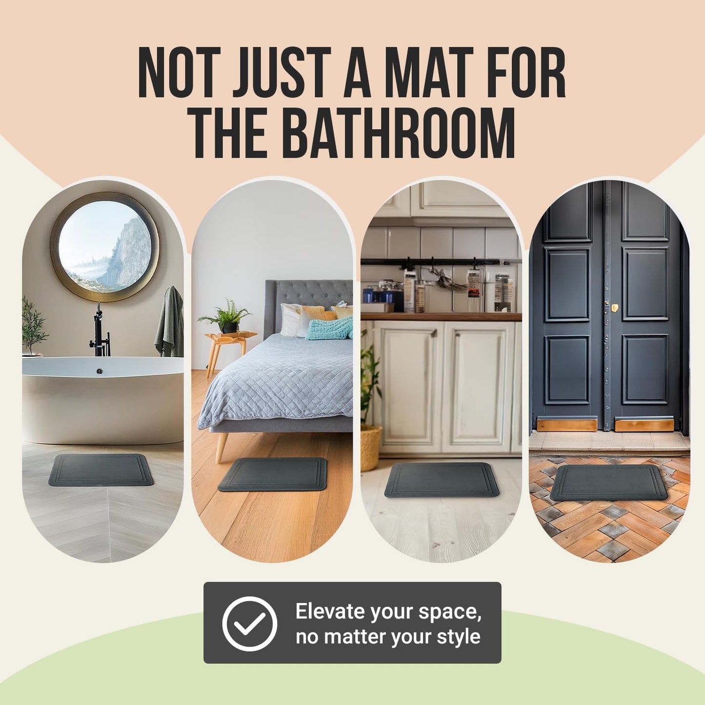 ITSOFT Memory Foam Bath Mat 24x16, Non Slip, Machine Washable, Quick Dry & Absorbent Rugs, Bath Mats for Bathroom Floor, Tub & Shower, Bathroom Rug, Beige