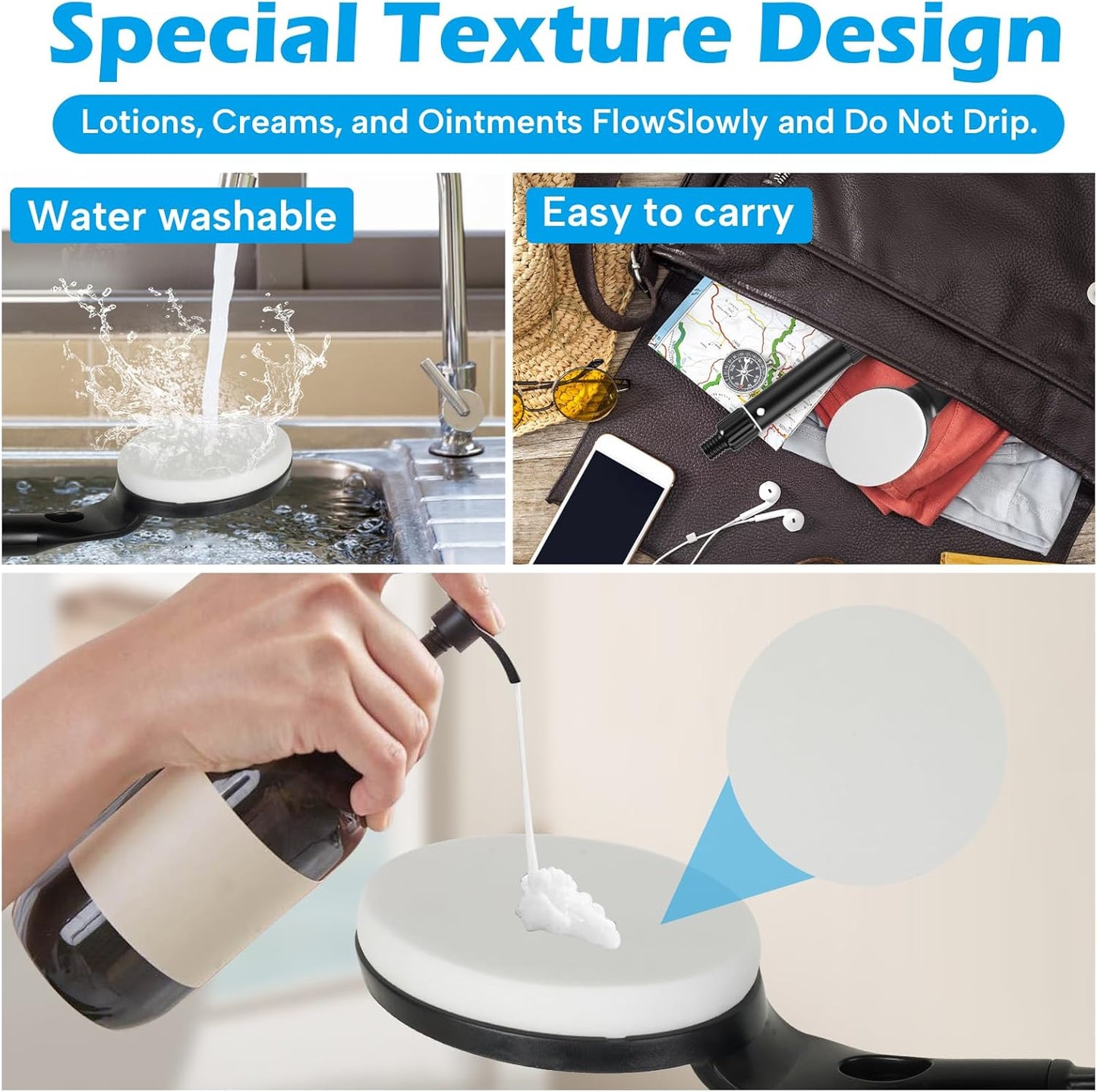 Lotion Applicator for Back, 25.7'' Long Handle Back Lotion Applicator, Easy Reach and Washable, Suitable for Use by Men and Women