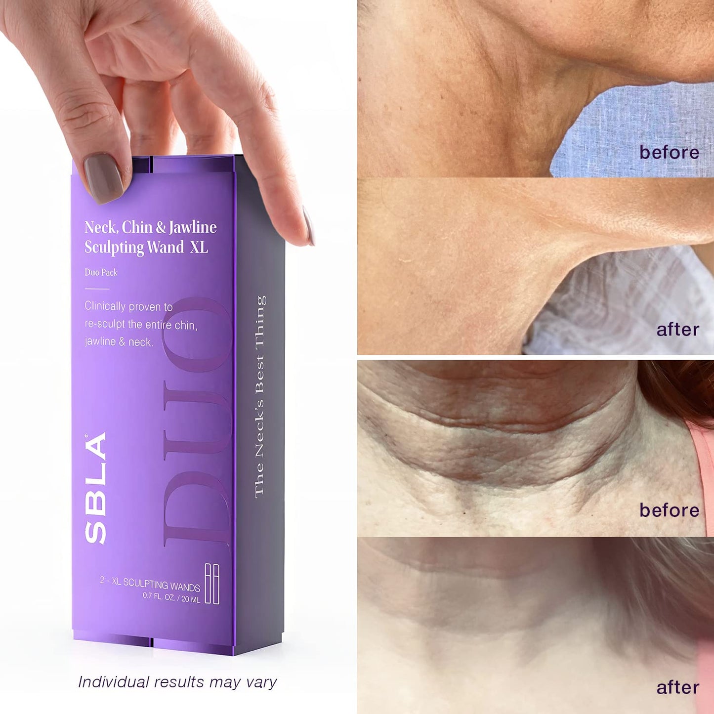 SBLA Neck, Chin & Jawline Sculpting Wand XL – Melts Neck Fat Under The Chin & Along Jowls, Lifts & Sculpts The Entire Area & Reduces Lines, Boosts Collagen Production - 2 Pack