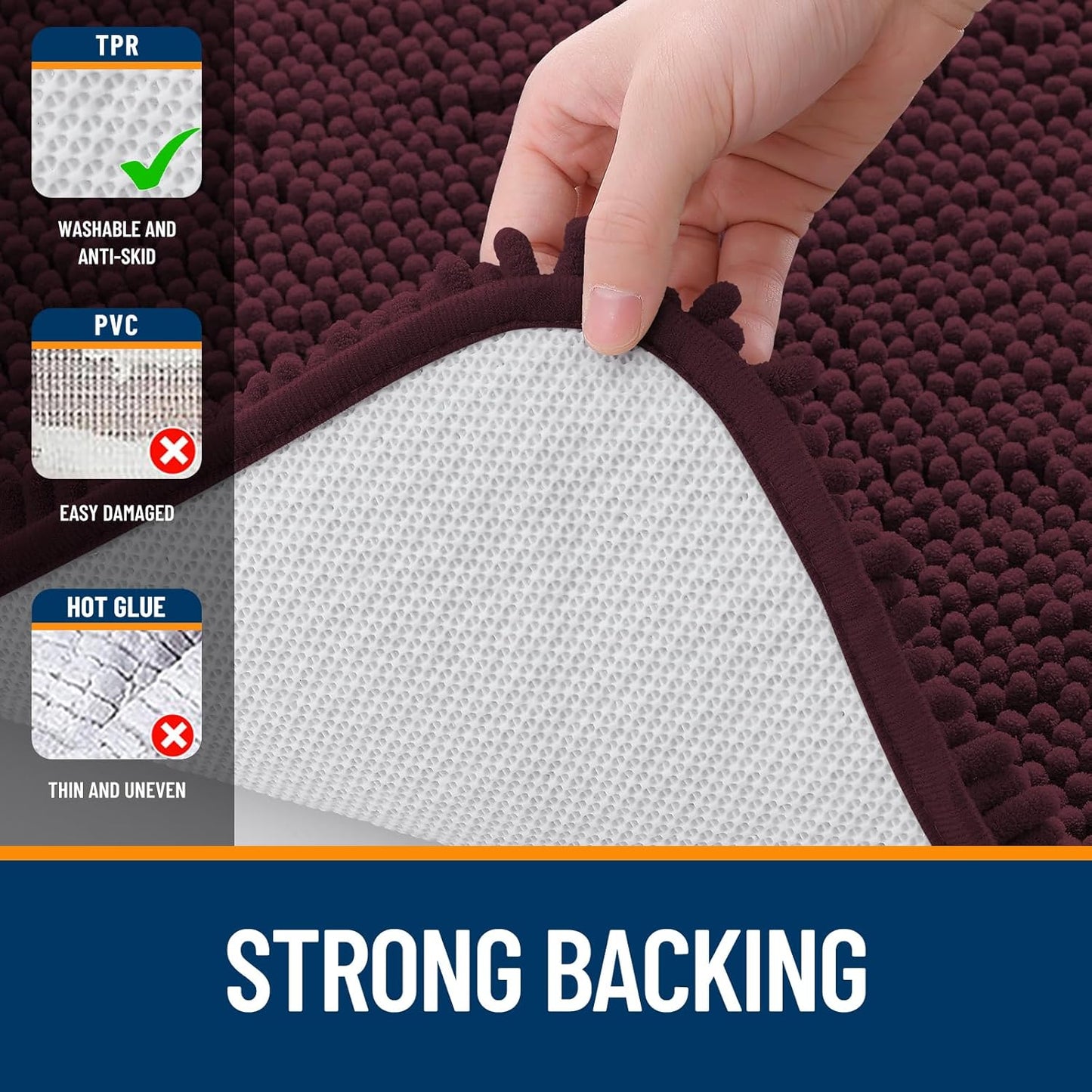 OLANLY Bathroom Rugs 24x16, Extra Soft Absorbent Chenille Bath Rugs, Rubber Backing Quick Dry, Machine Washable Bath Mats for Bathroom Floor, Tub and Shower, Home Decor Accessories, Black Cherry