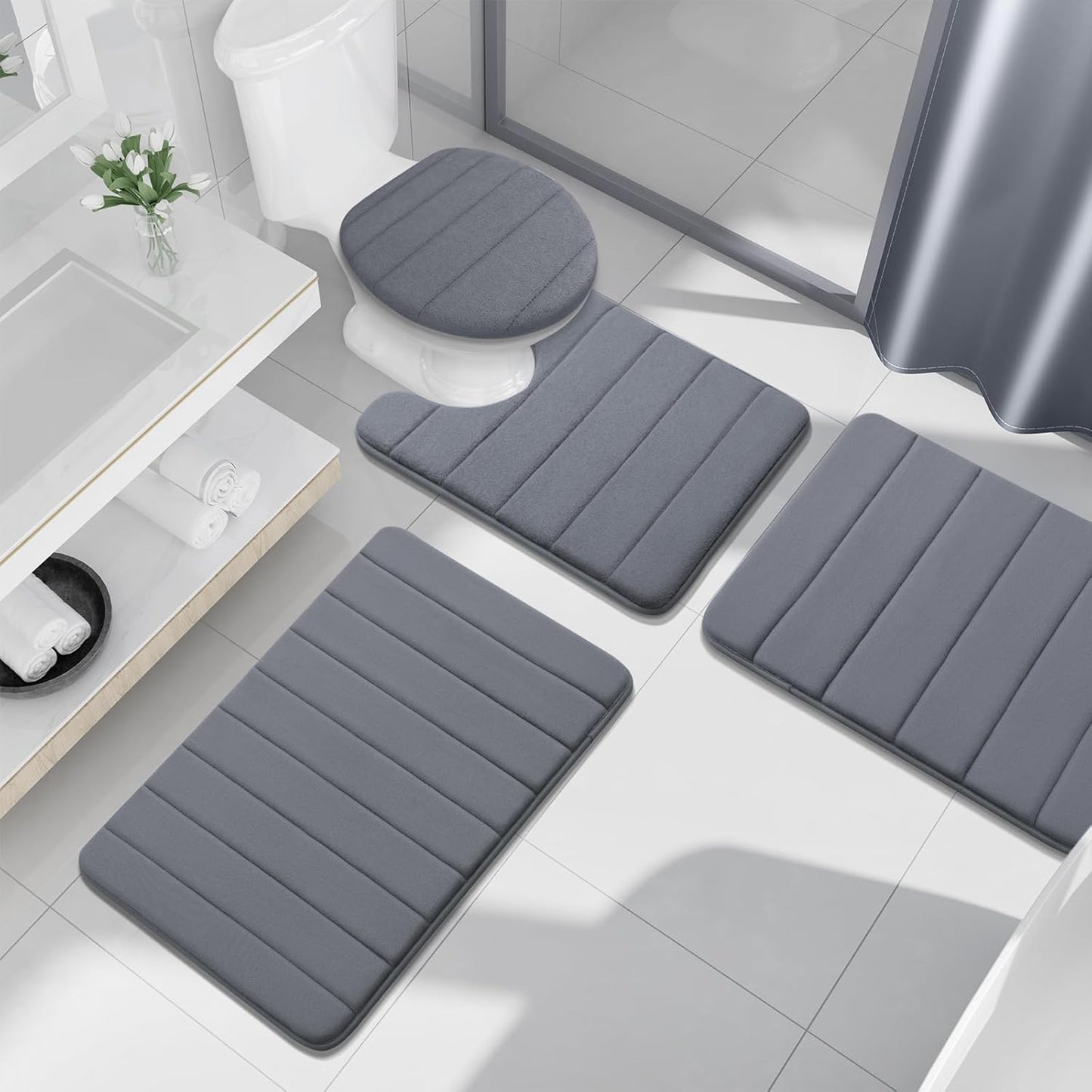 Buganda Memory Foam Bath Mat, 24" x 16", Ultra Soft and Non-Slip Bathroom Rugs, Water Absorbent and Machine Washable Bath Rug for Bathroom, Shower, and Tub, Dark Grey