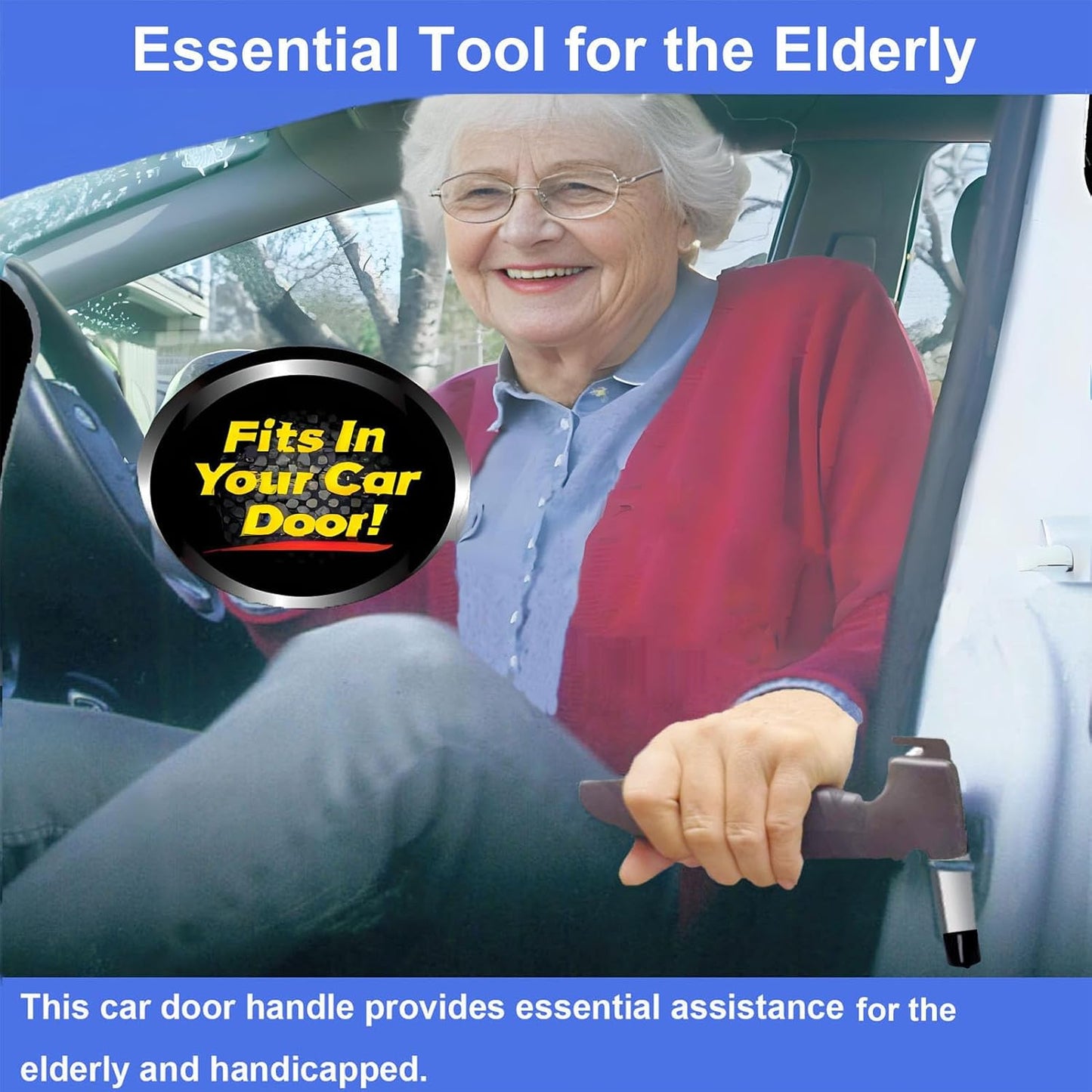 Car Door Handle for Elderly, 3-in-1 Multifunctional Handle Assist, Ultra Grip Mobility Handle for Car, Portable Vehicle Support Door Assist Bar, Max Load 500 Lbs, Anti-Slip Design, Black/1 Pack